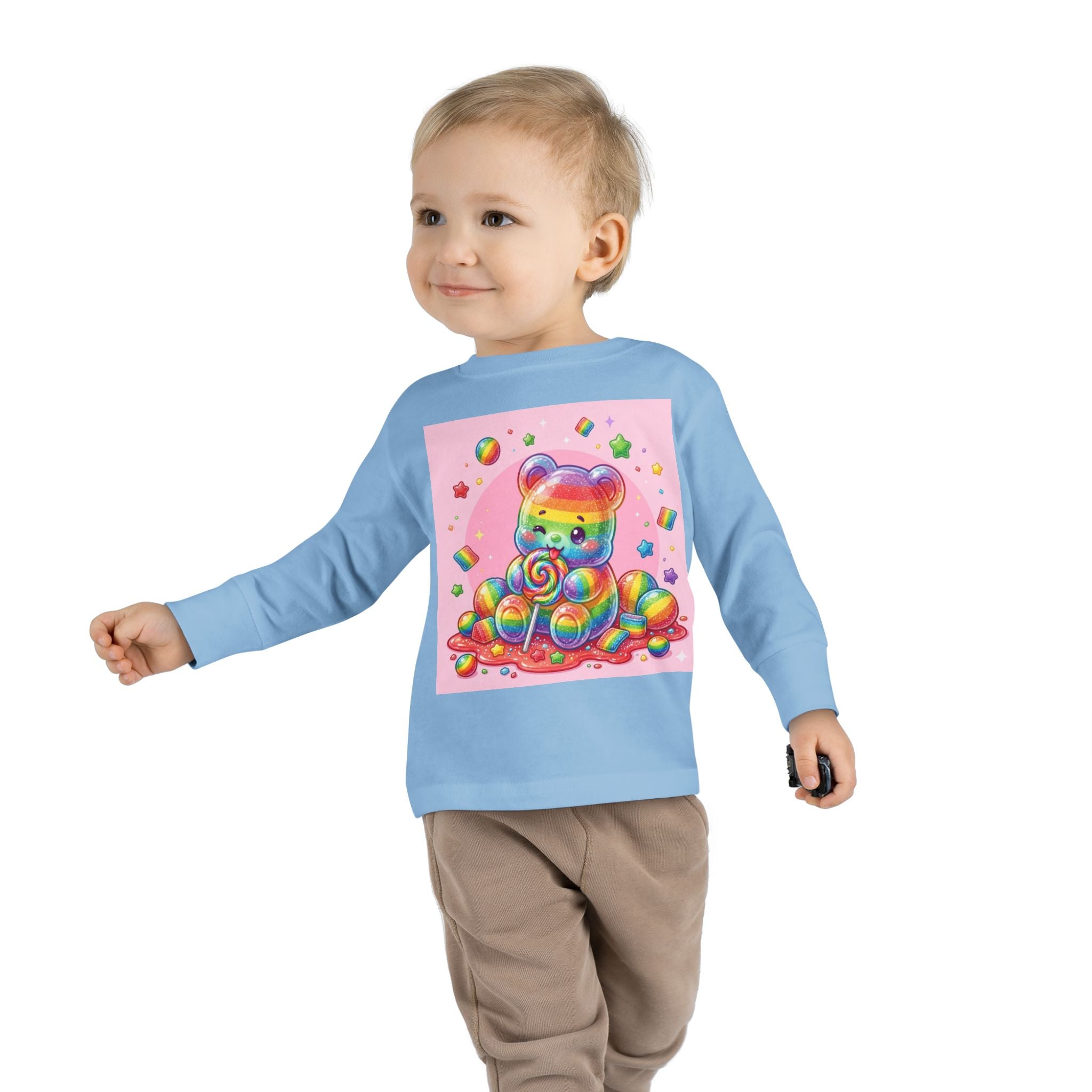 Rainbow Stripe Oozy Bear Gummy Special- Kids Graphic Long Sleeve Shirt