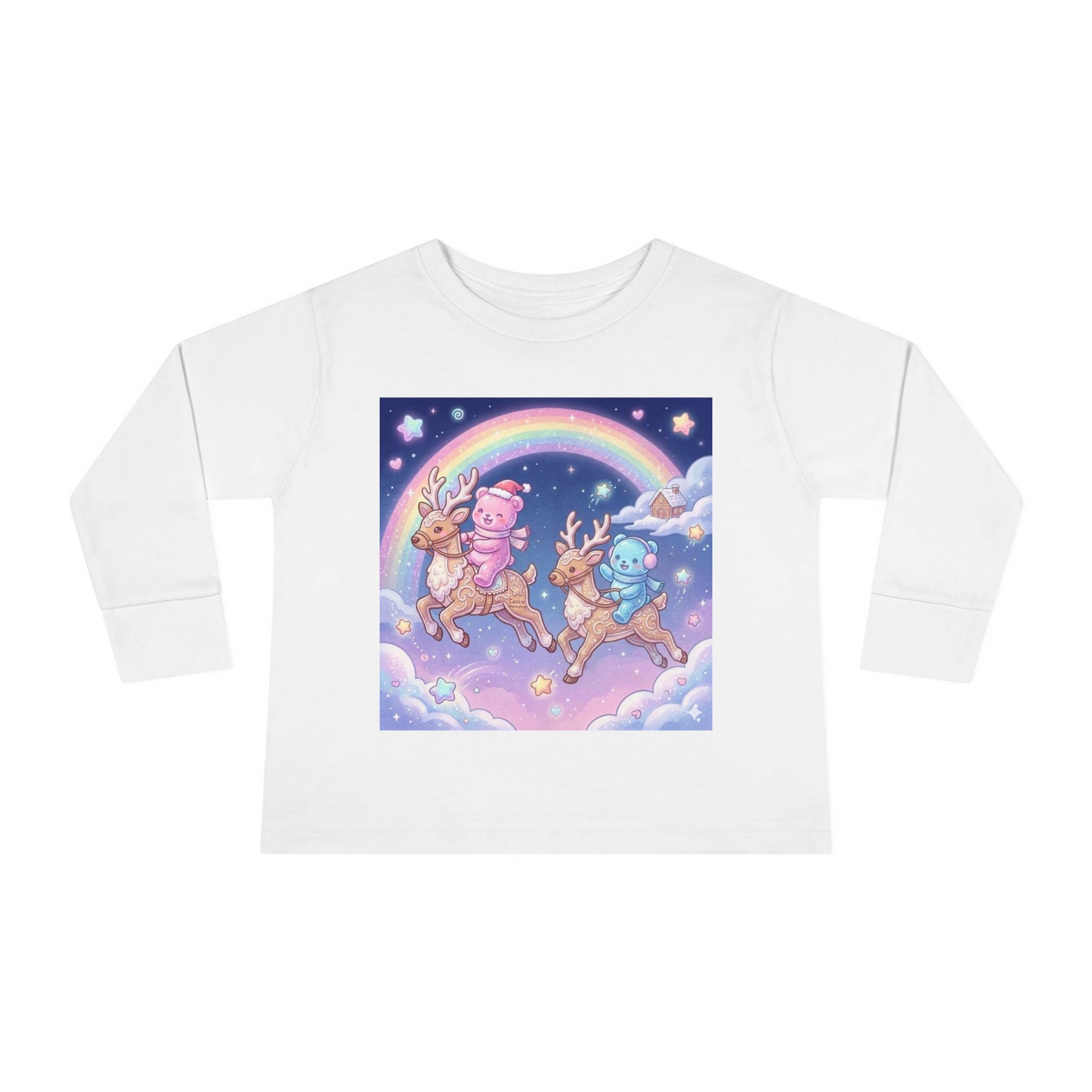 Riding On Frosted Flying Reindeer, Oozy Bear Friends Special- Graphic Long Sleeve Shirt