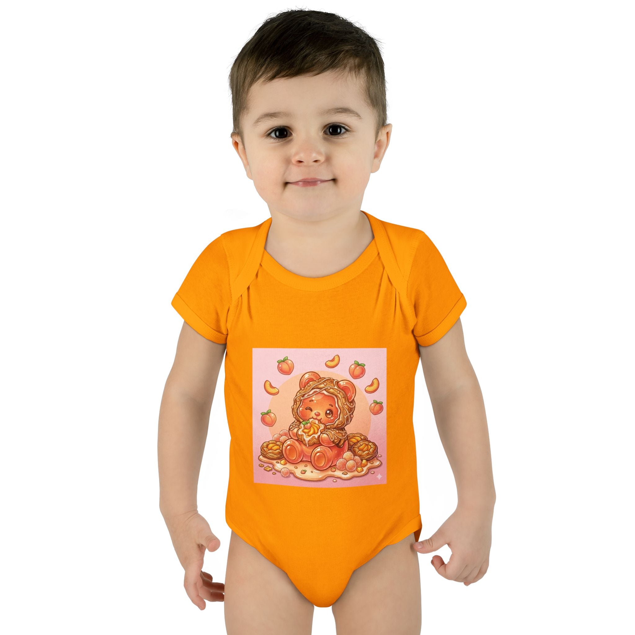 Peach Danish Gooey Gummy Bear in Puff Pasterie PJs Baby Onesie