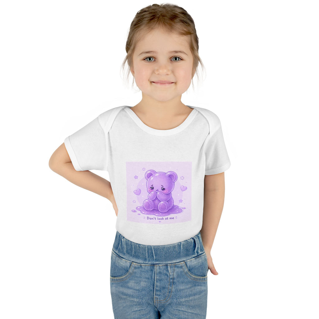Purple Gooey Gummy Shy bear Baby Bodysuit - "Don't Look at Me" Cute Infant Onesie