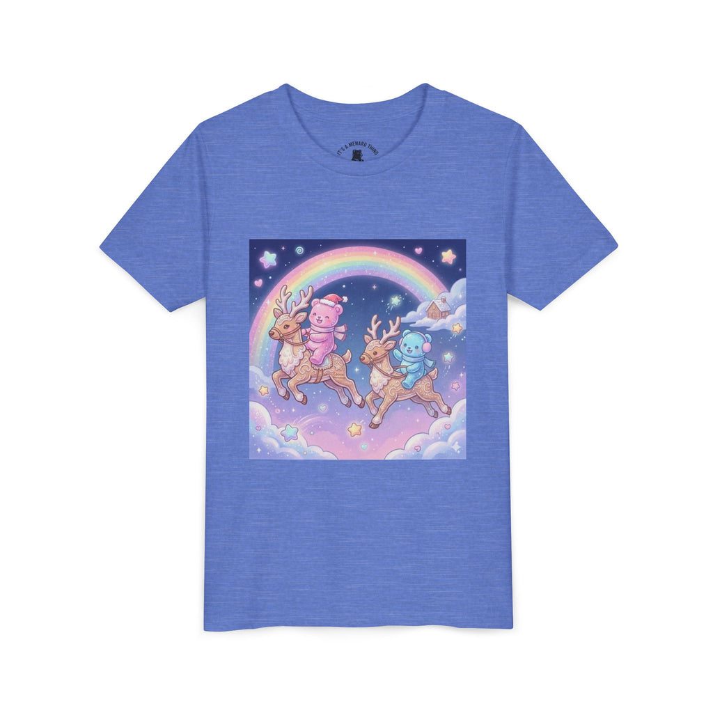 Duo Gooey Gummy Bear riding Reindeer — Cute Youth T-Shirt