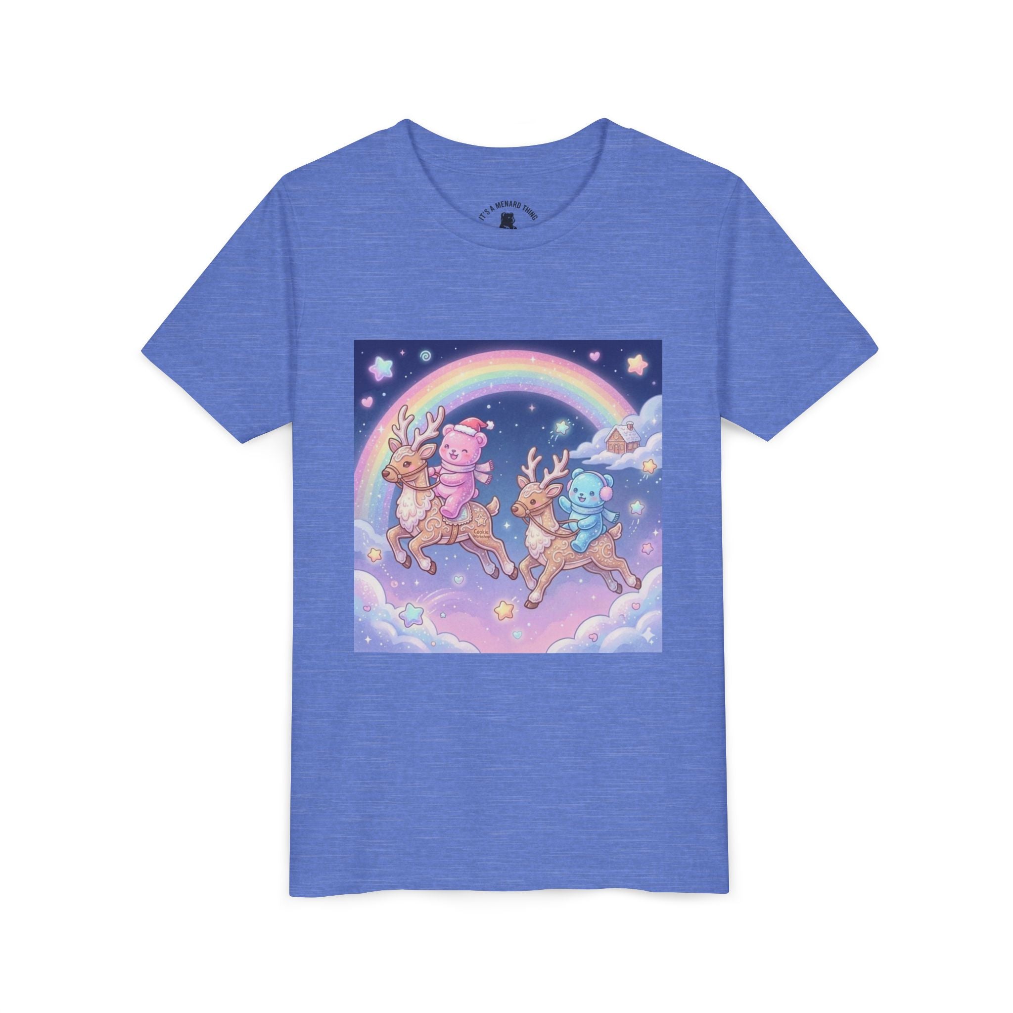 Duo Gooey Gummy Bear riding Reindeer — Cute Youth T-Shirt