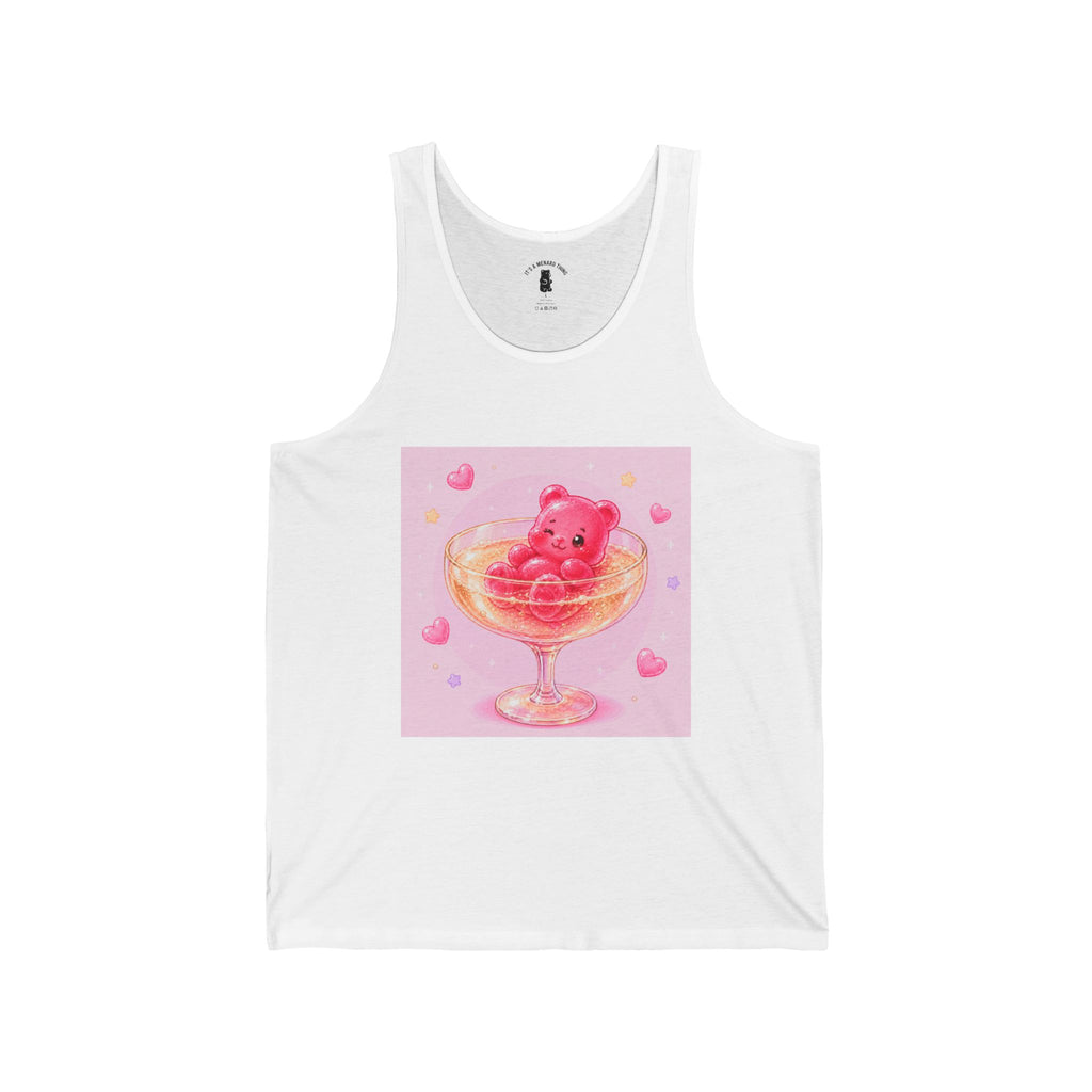 Champagne Glass Delight, Pink Boozy Gooey Gummy Bear – Kawaii Graphic Tank Top