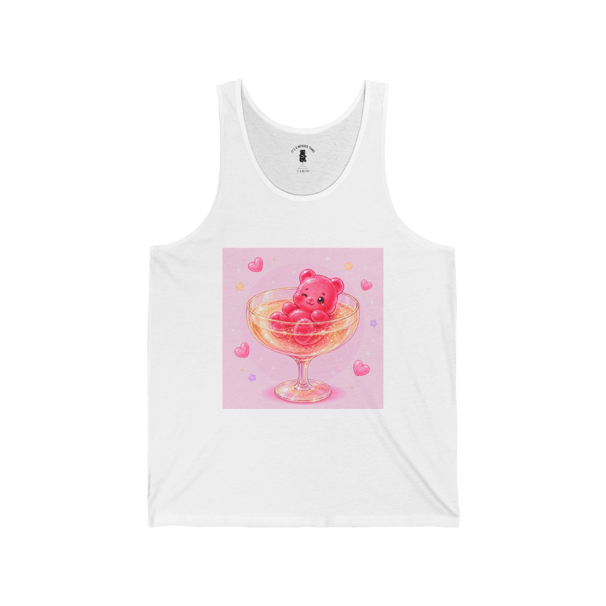 Champagne Glass Delight, Pink Boozy Gooey Gummy Bear – Kawaii Graphic Tank Top