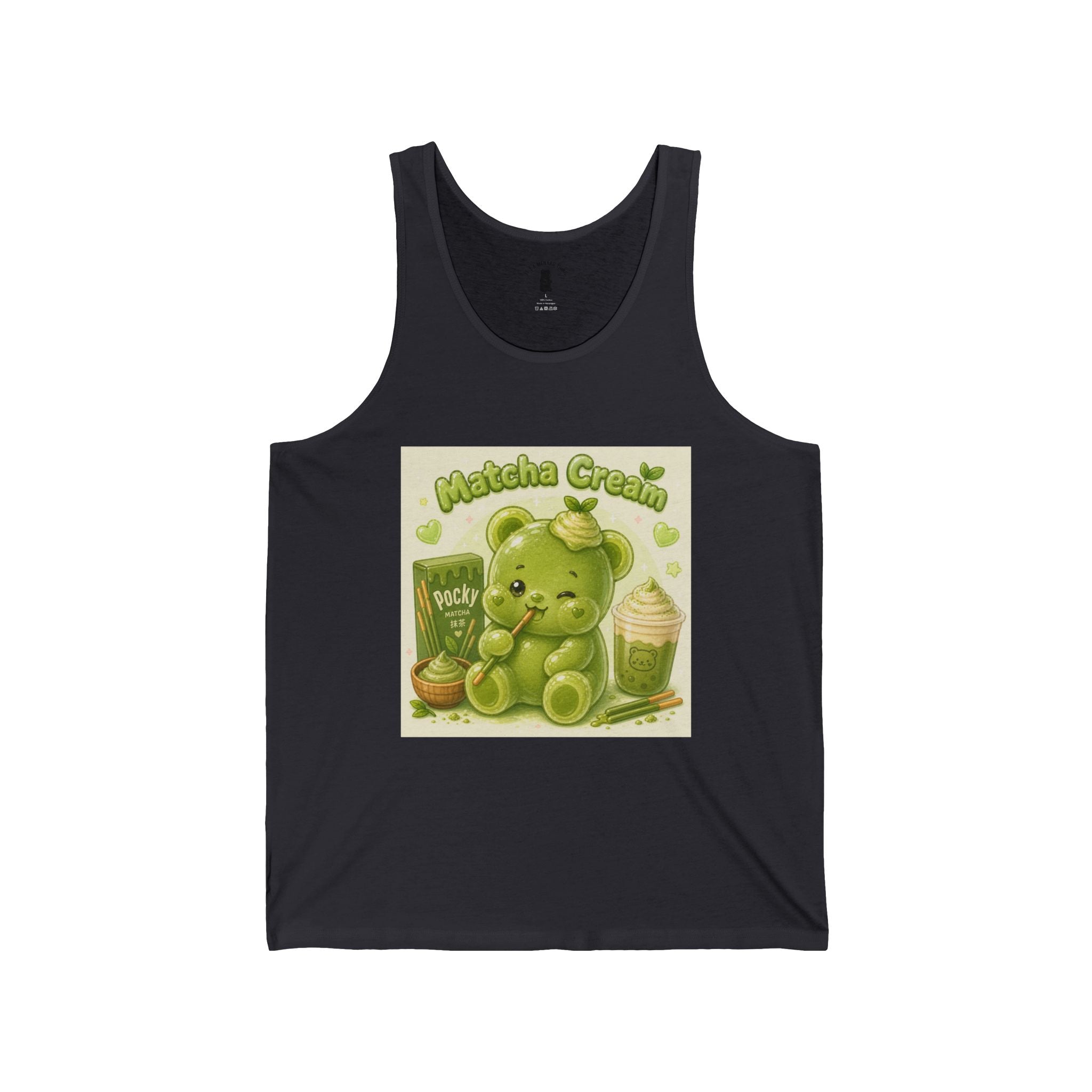 Matcha Cream Latte & Pocky Stick snack Green Gooey Gummy Bear — Kawaii Graphic Tank Top