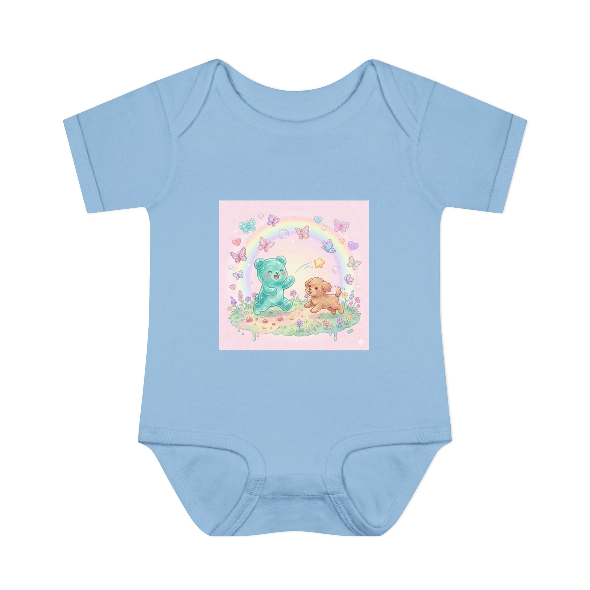 Gooey Gummy Playing Fetch with Puppy, Cute Infant Onesie