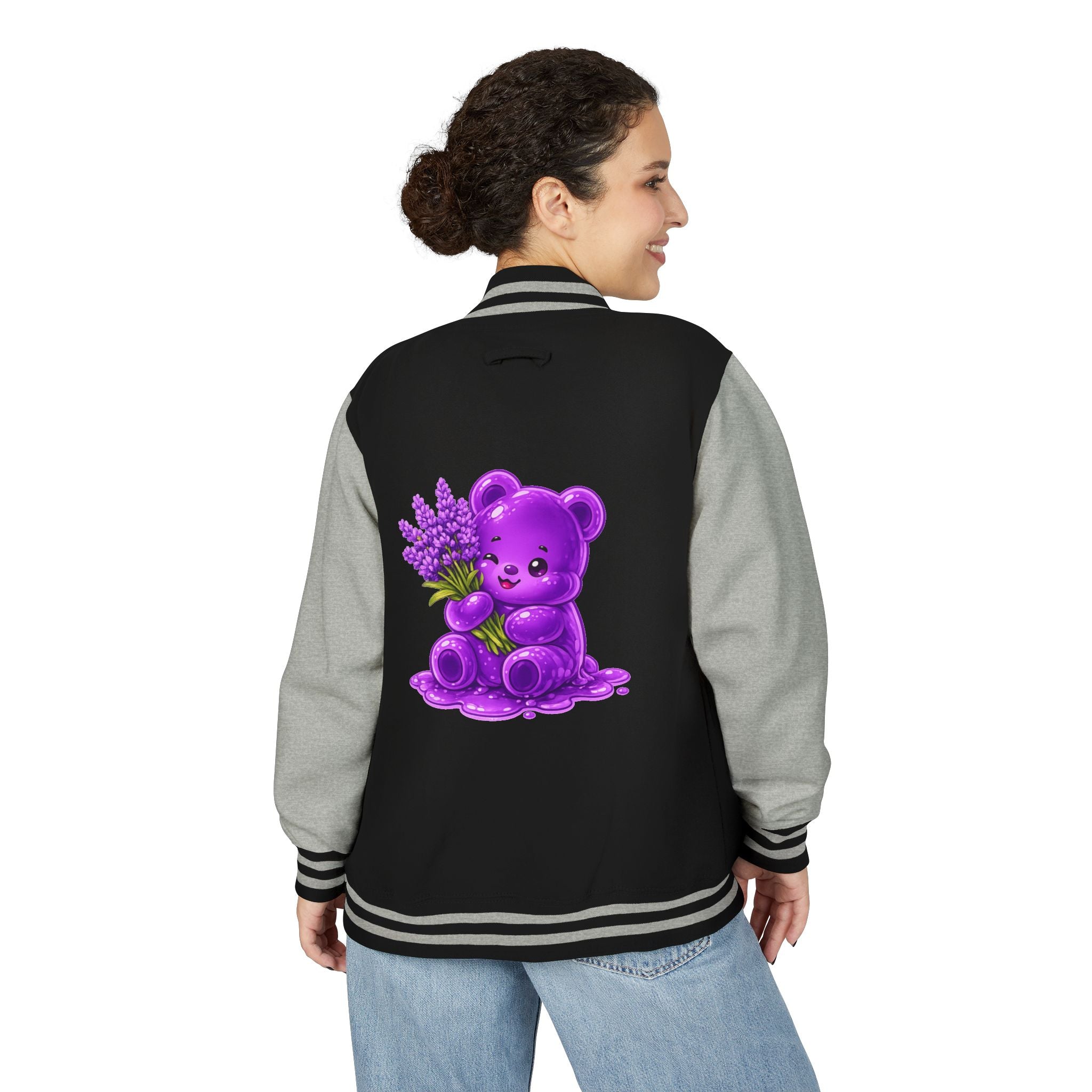 Fresh Lavender Stalk, Special Purple Oozy Bear Gummy Friend- Letterman Graphic Jacket