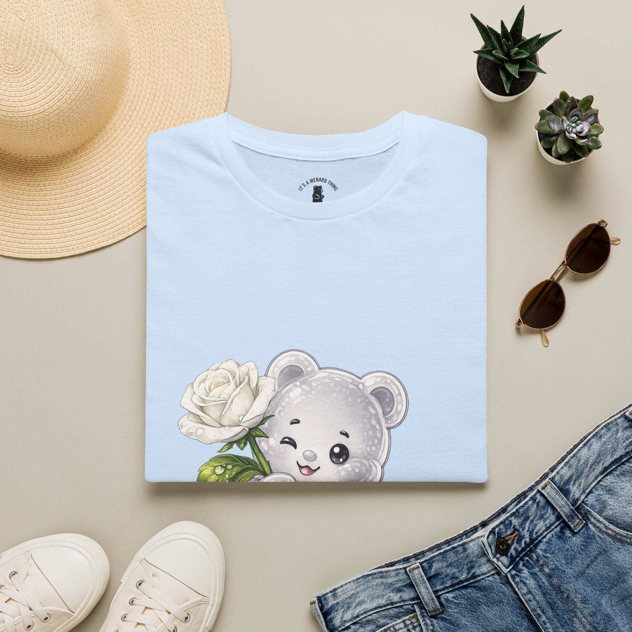 Beautiful Blooming White Rose, Oozy Bear Gummy Special Flower Addition- Graphic Shirt