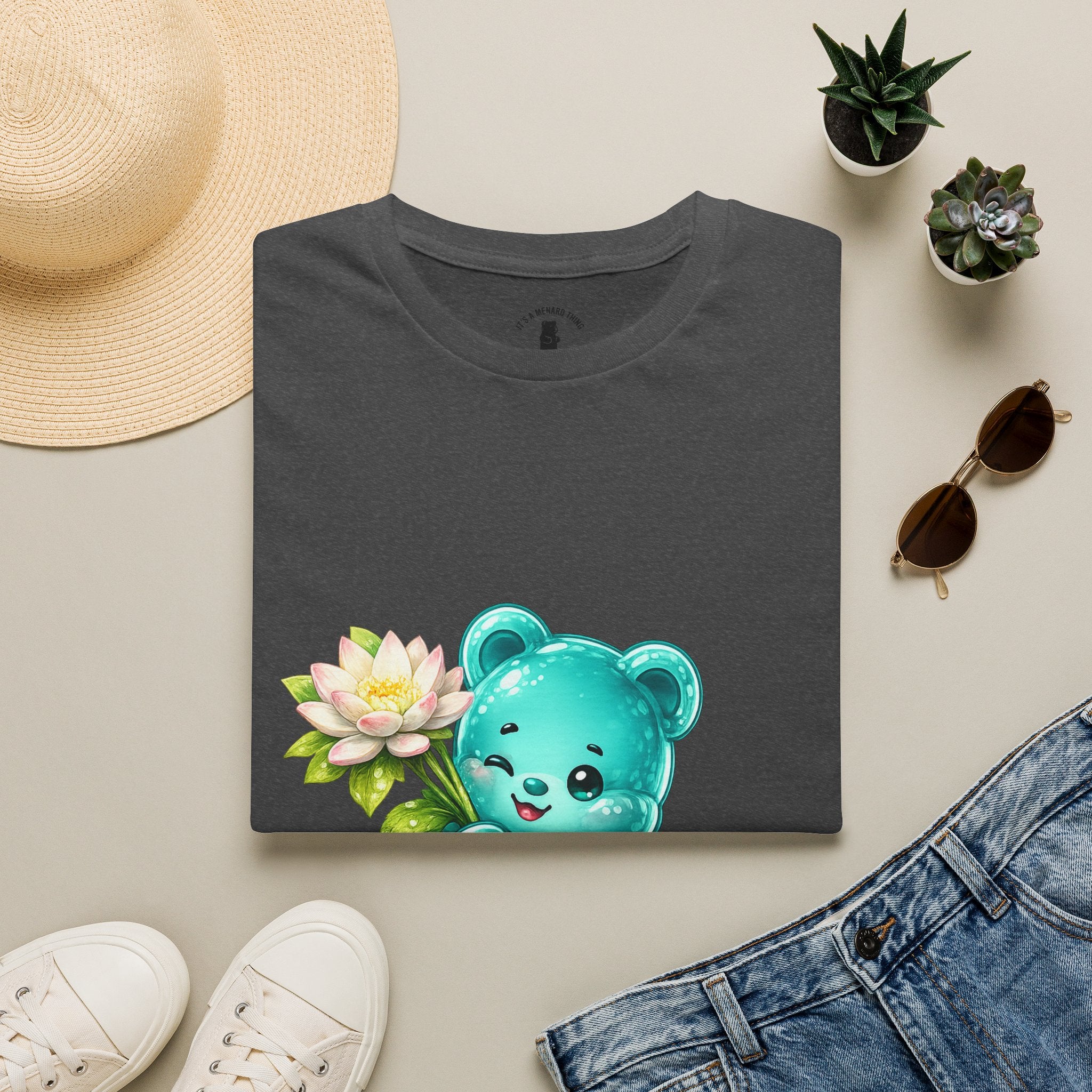 Beautiful Lotus Flower Special, Teal Oozy Bear Gummy Friend- Graphic Shirt