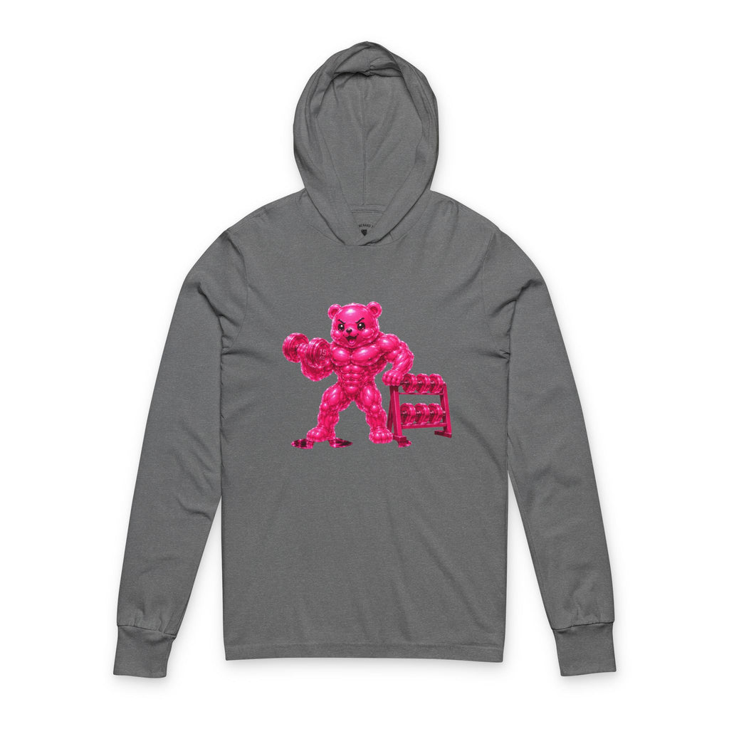 Weightlifter, Neon Pink Oozy Buff Bear Gummy Gym Addition- Adult Workout Sweatshirt