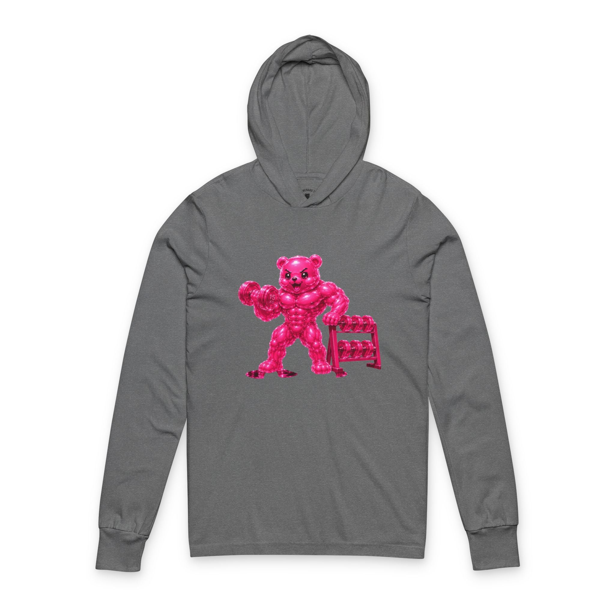 Weightlifter, Neon Pink Oozy Buff Bear Gummy Gym Addition- Adult Workout Sweatshirt
