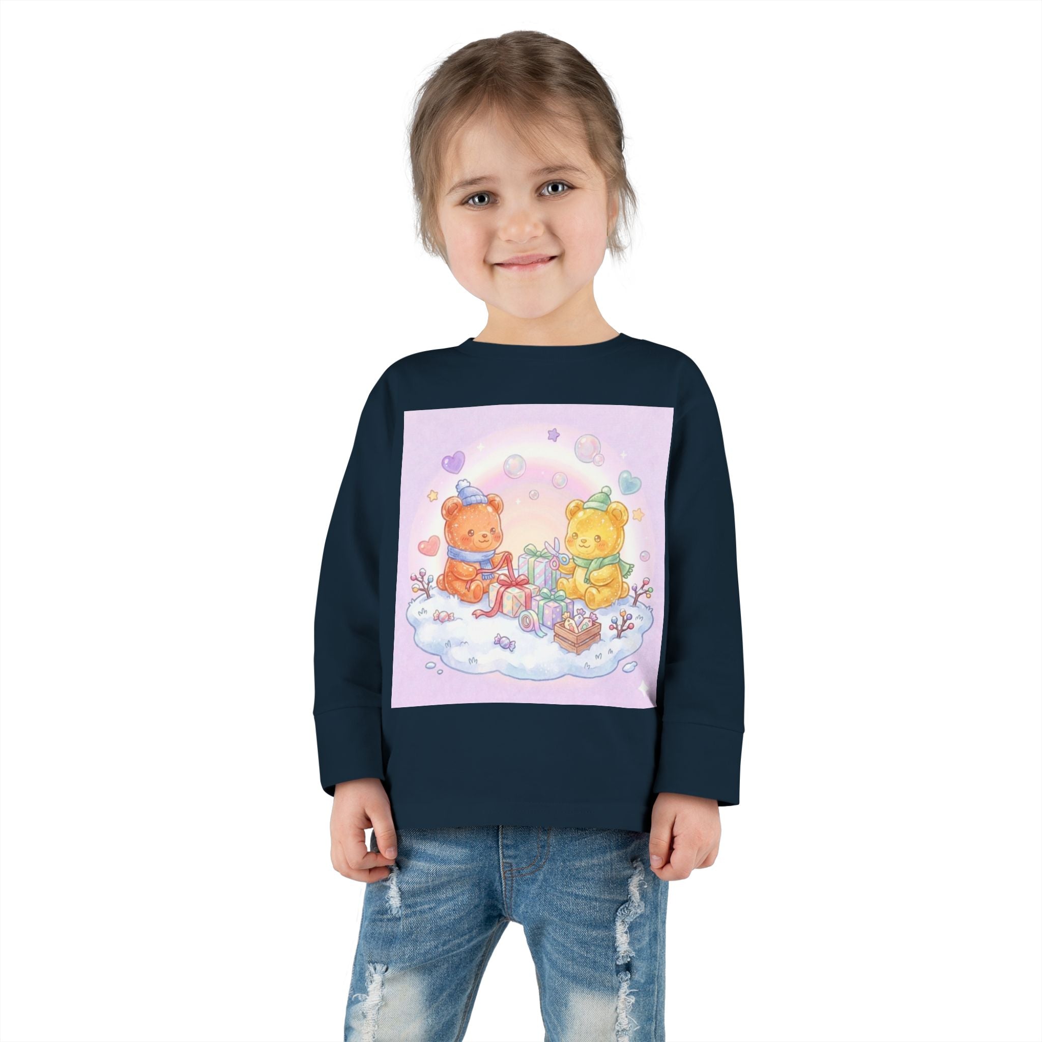 Holiday Gift Giving, Oozy Bear Friends In Snow- Graphic Long Sleeve Shirt