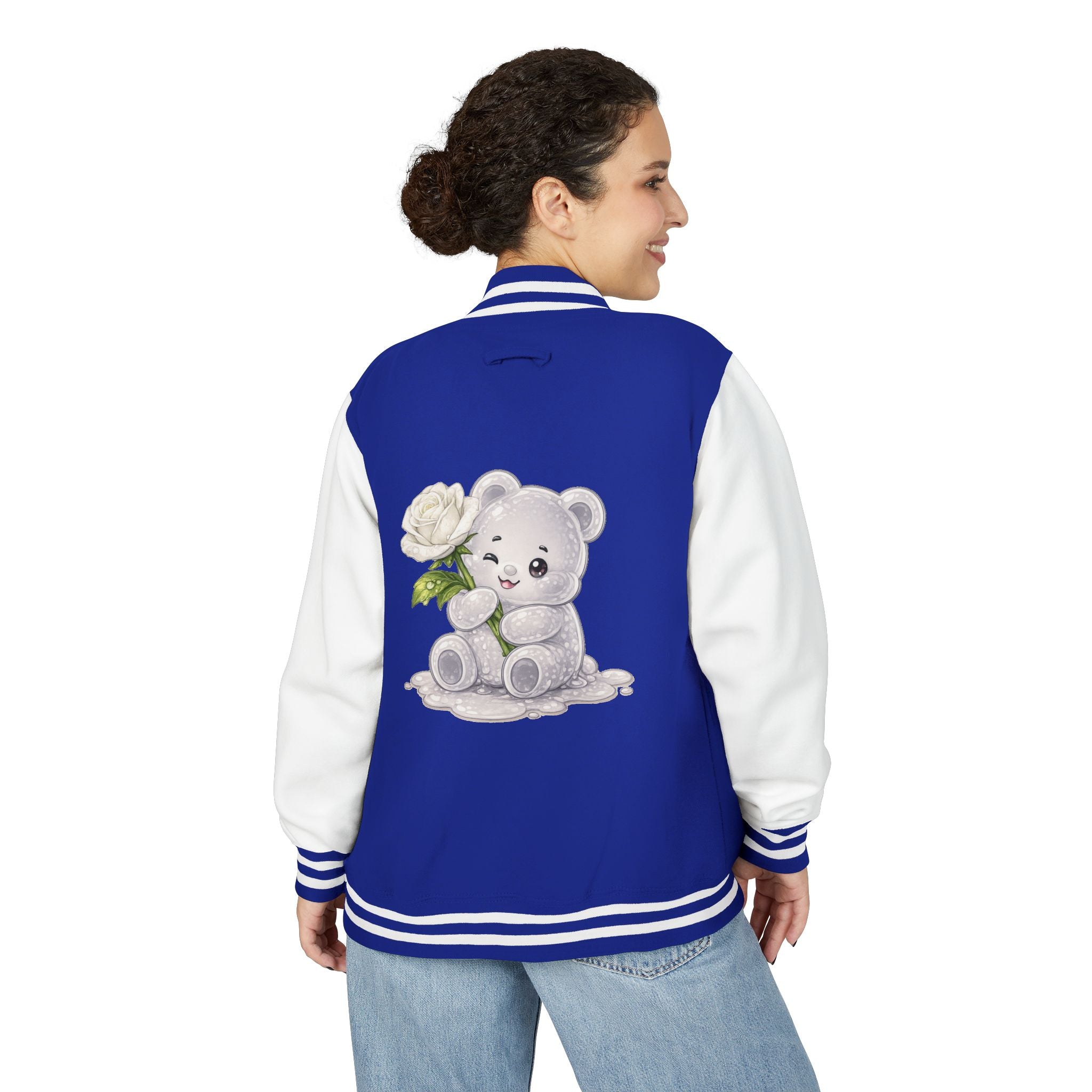 Blooming White Rose, Gooey Gummy Bear Friend- Kawaii Graphic Jacket