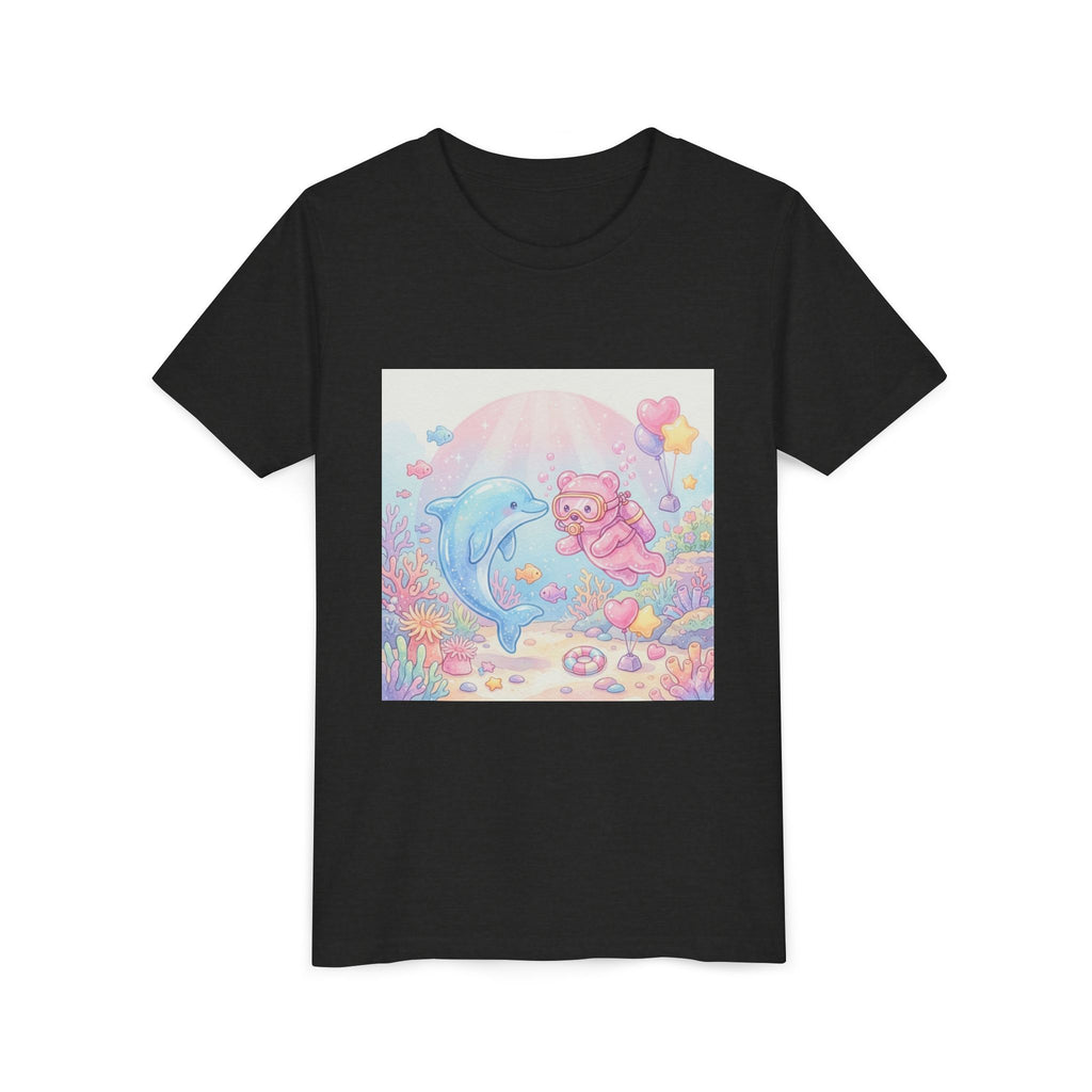 Dolphin & Pink Gooey Gummy Bear Underwater Tee — Pastel Ocean Animal Graphic Shirt