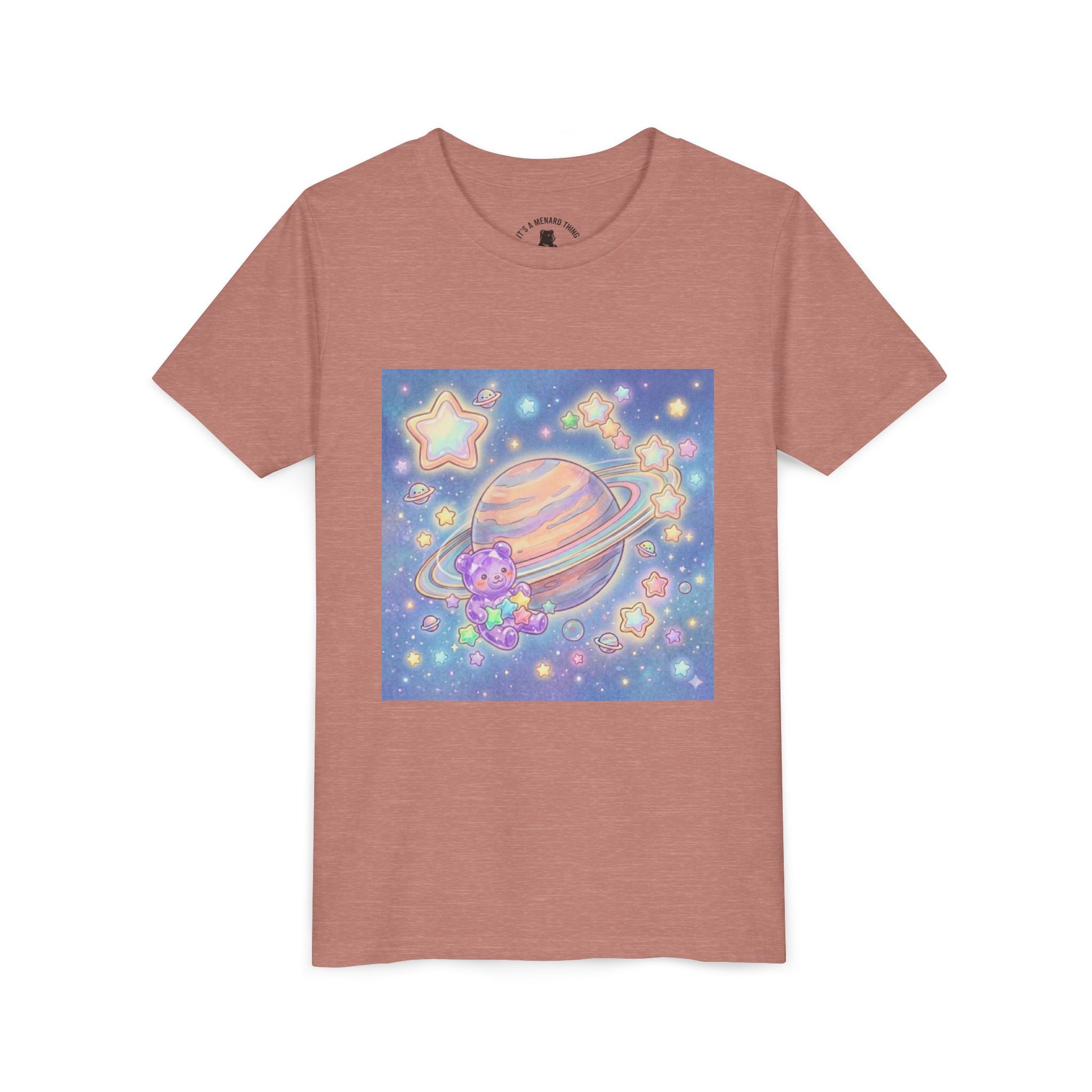 Merry-go-Saturn Cosmic Gooey Crystal Gummy Bear- Stars & Sparkles Graphic T-Shirt