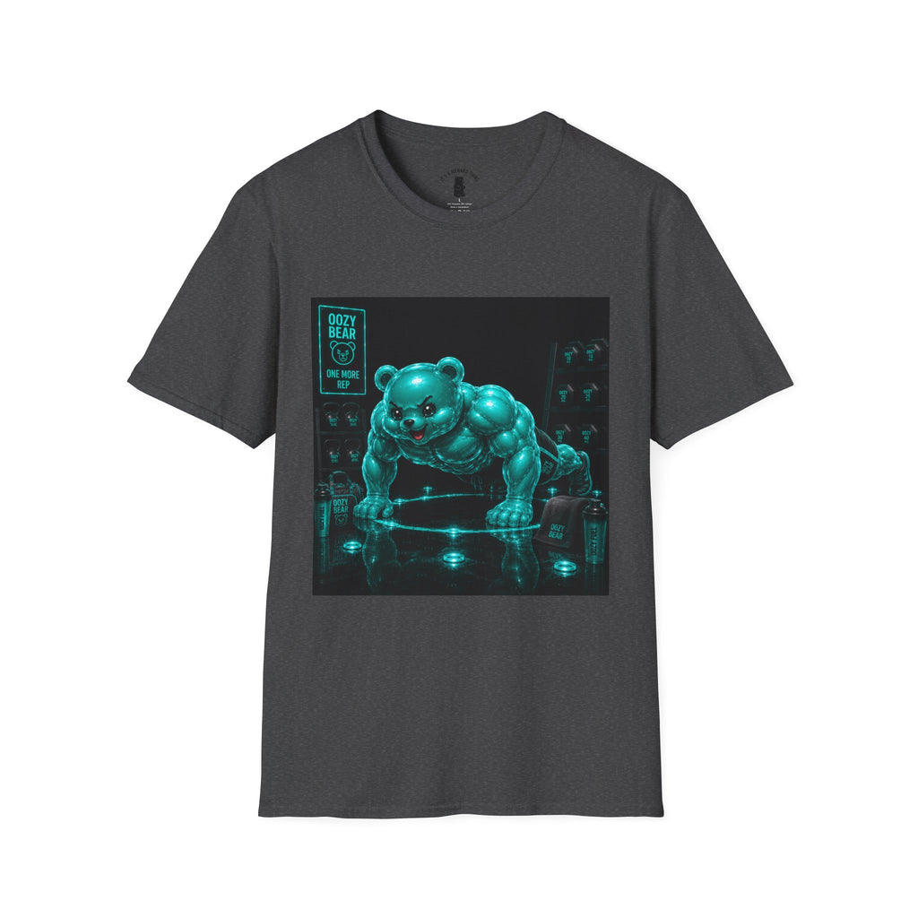 Neon Fitness Push Ups, Teal Oozy Buff Bear Gummy Gym Addition- Adult Graphic Shirt