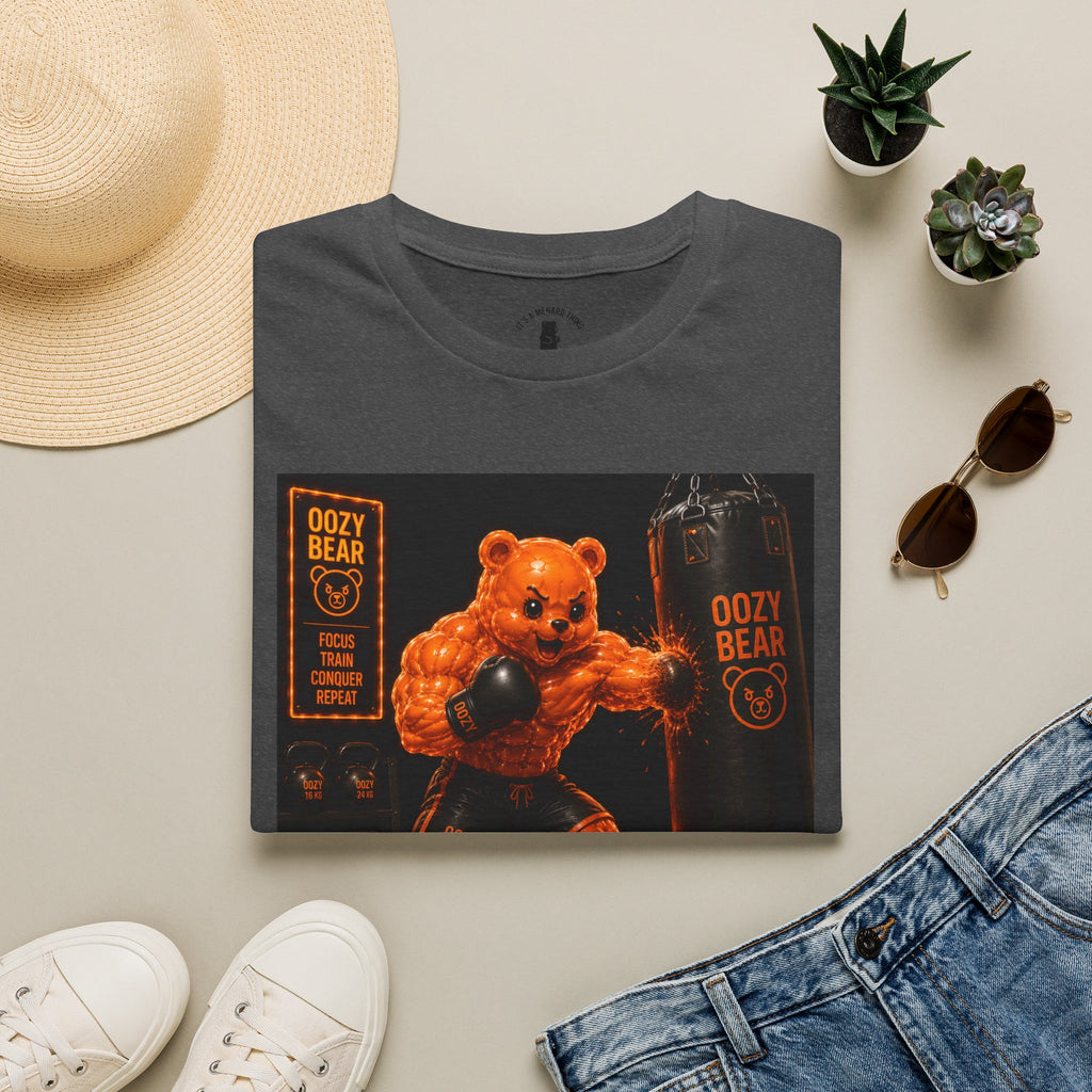 Retro Fighting Ring Workout, Orange Oozy Buff Bear Gummy Gym Addition- Adult Graphic Shirt
