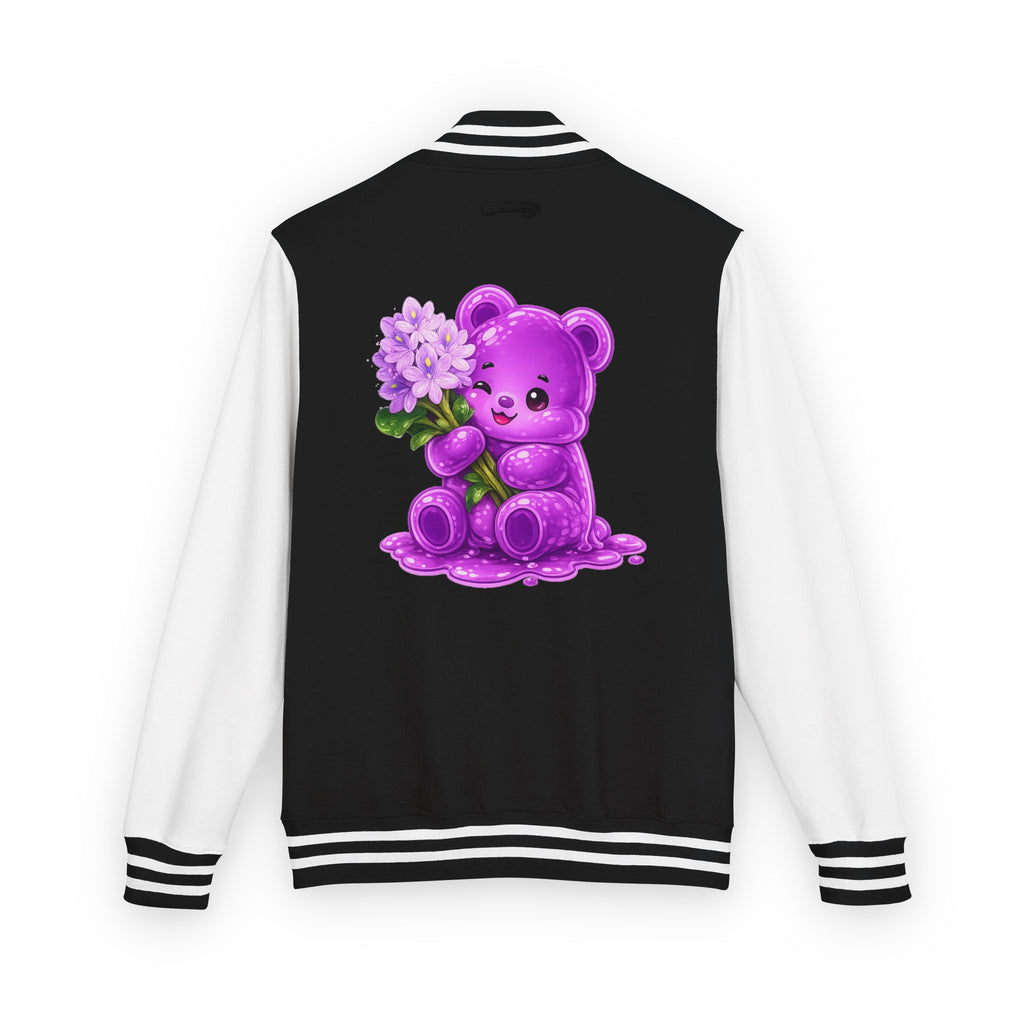 Special Purple Flower Cluster, Oozy Bear Gummy Friend- Letterman Graphic Jacket