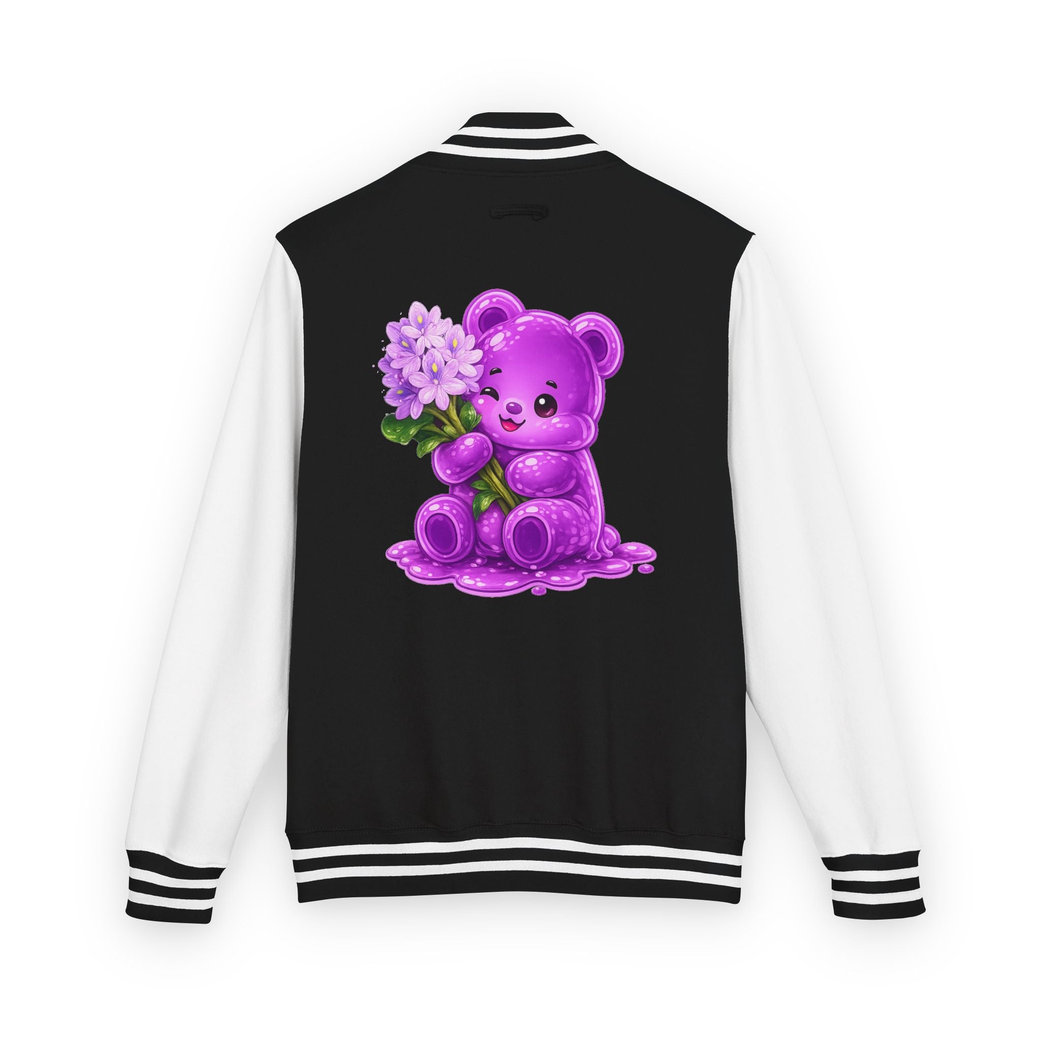 Special Purple Flower Cluster, Oozy Bear Gummy Friend- Letterman Graphic Jacket