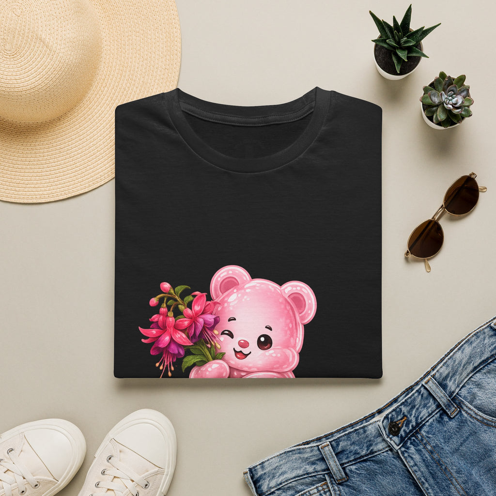 Tropical Pink Flowers, Pretty Pale Oozy Bear Friend- Graphic Shirt