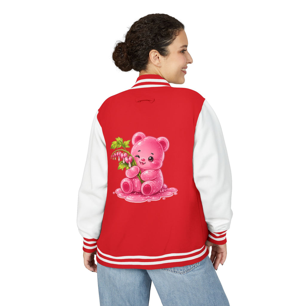 Bleeding Hearts, Pink Gooey Gummy Bear Friend  — Retro Varsity Coat
