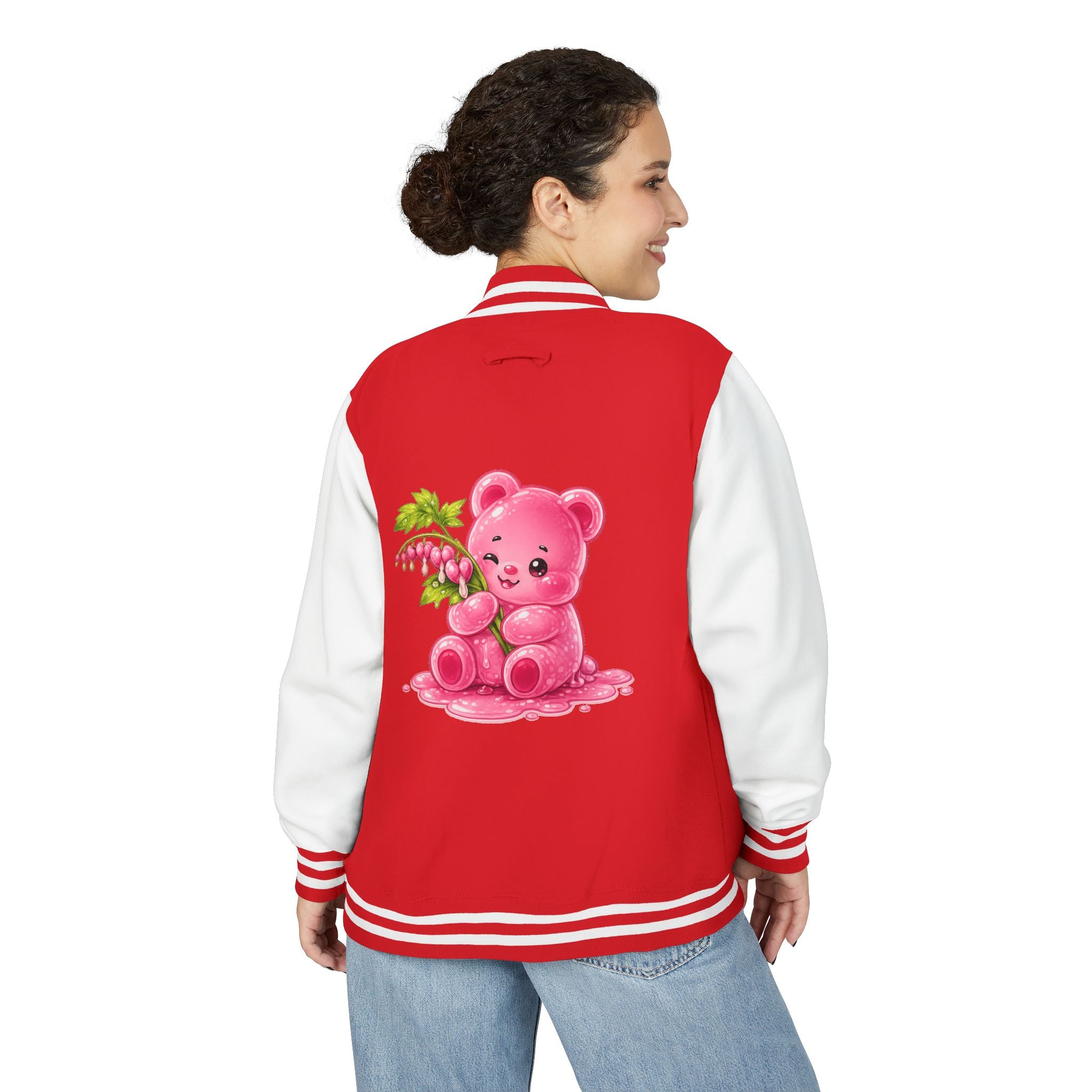 Bleeding Hearts, Pink Gooey Gummy Bear Friend  — Retro Varsity Coat
