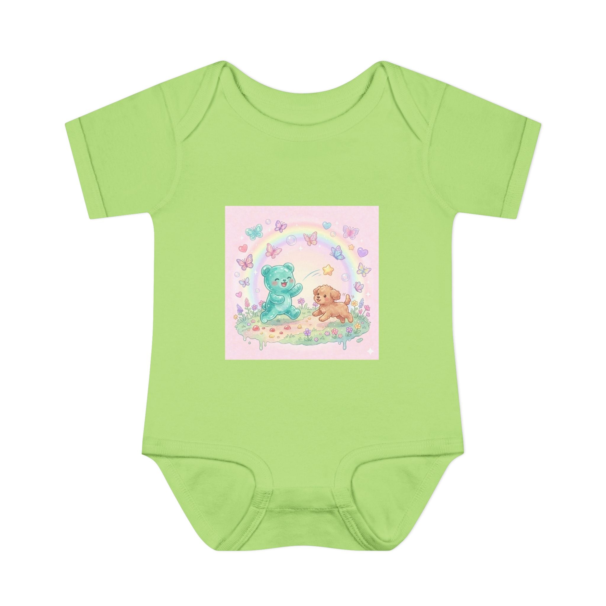 Gooey Gummy Playing Fetch with Puppy, Cute Infant Onesie