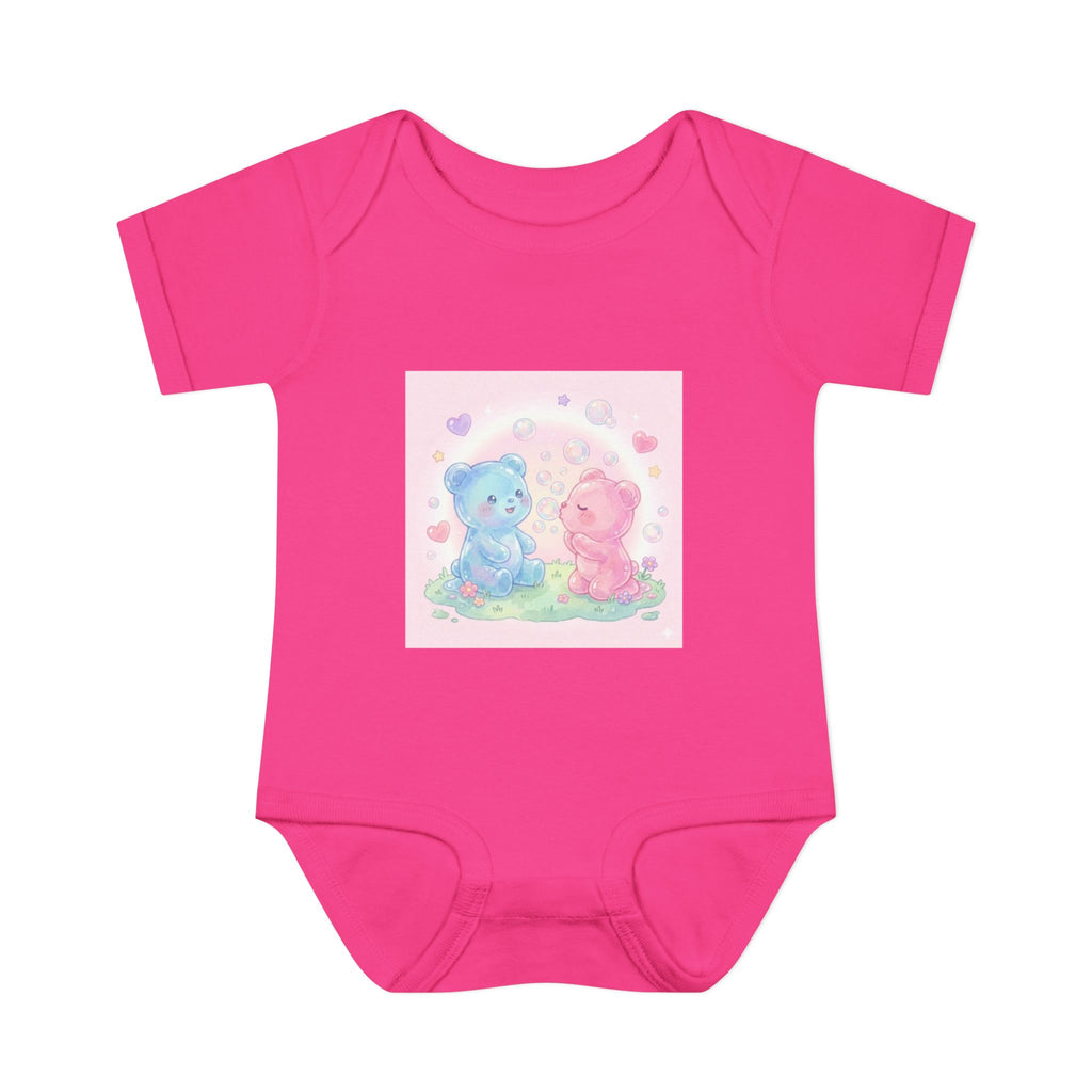 Baby Bodysuit — Pastel Blue & Pink Gooey Gummy Bears Cute Newborn Onesie