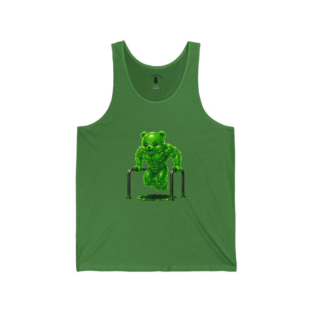 Bar Lift Fitness, Emerald Green Oozy Buff Bear Gummy Gym Addition- Adult Graphic Tank Top