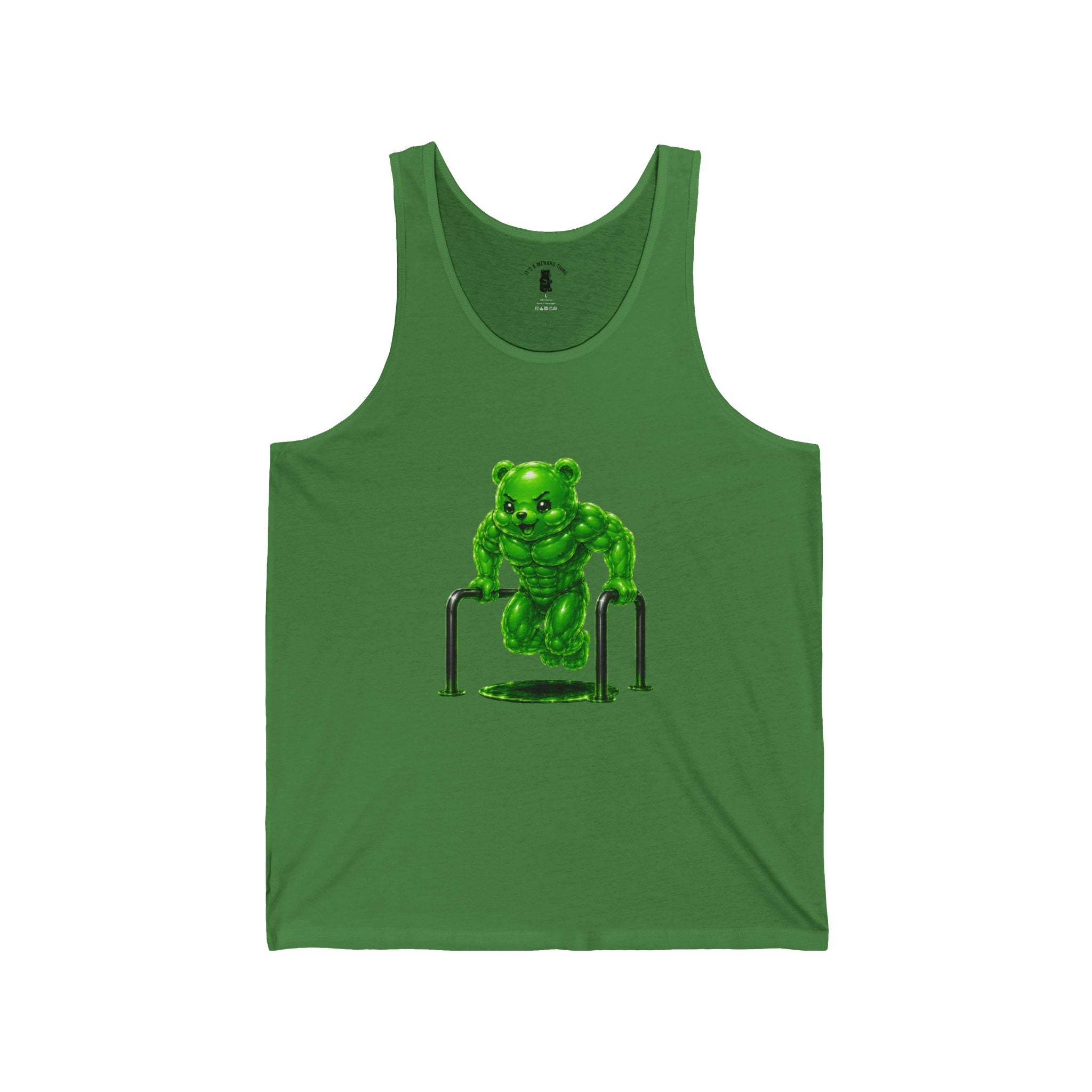 Bar Lift Fitness, Emerald Green Oozy Buff Bear Gummy Gym Addition- Adult Graphic Tank Top