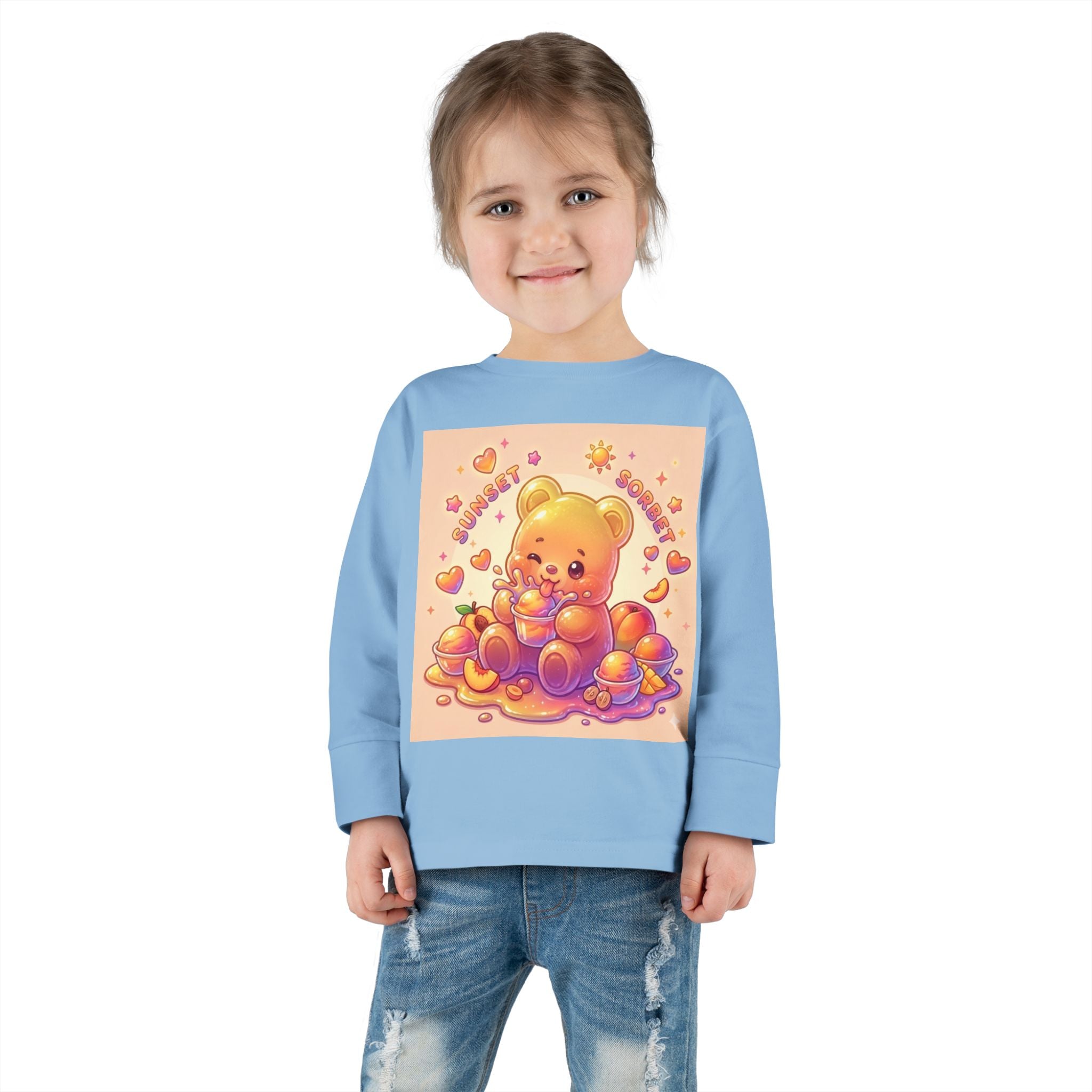 Sweet Peach Sorbet, Oozy Bear Gummy Friend Special- Kids Graphic Long Sleeve Shirt