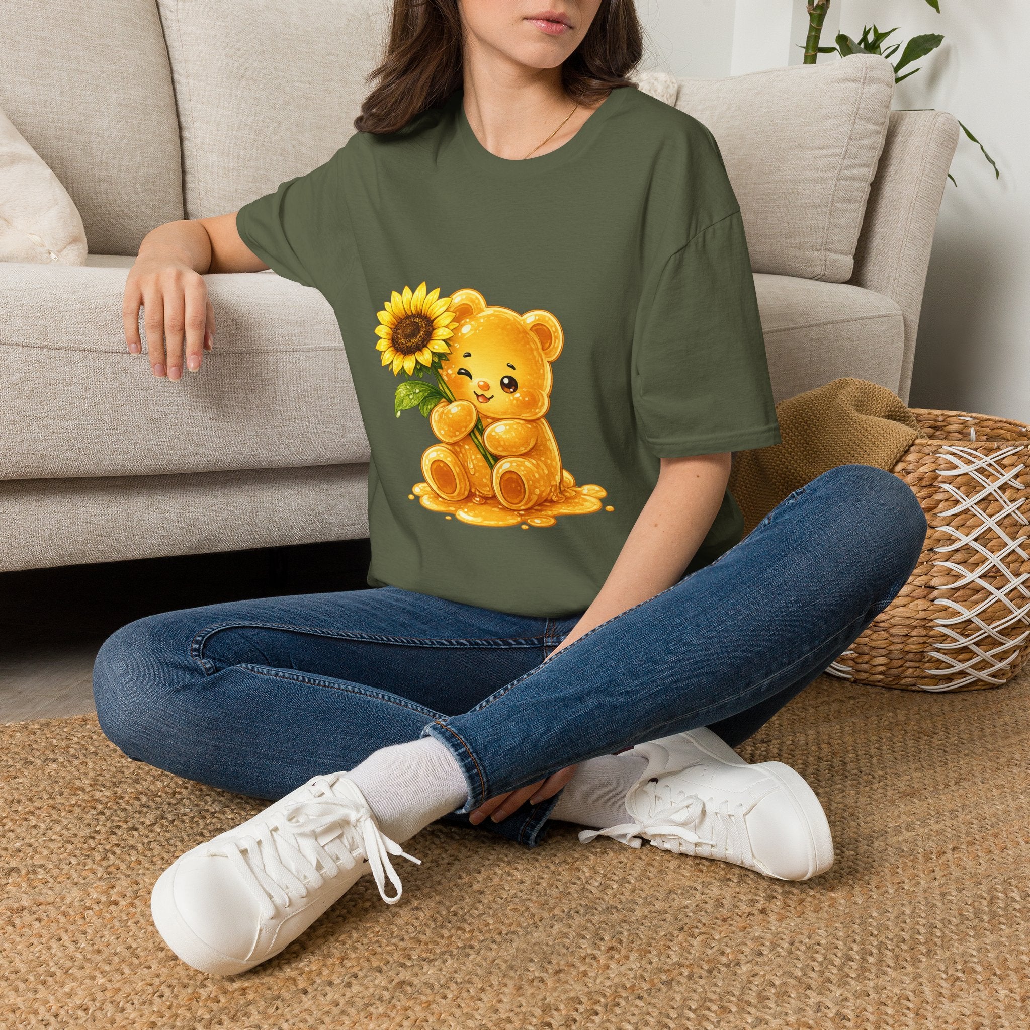 Blooming Sunflower, Yellow Bright Oozy Bear Gummy Friend Special Flower Addition- Graphic Shirt