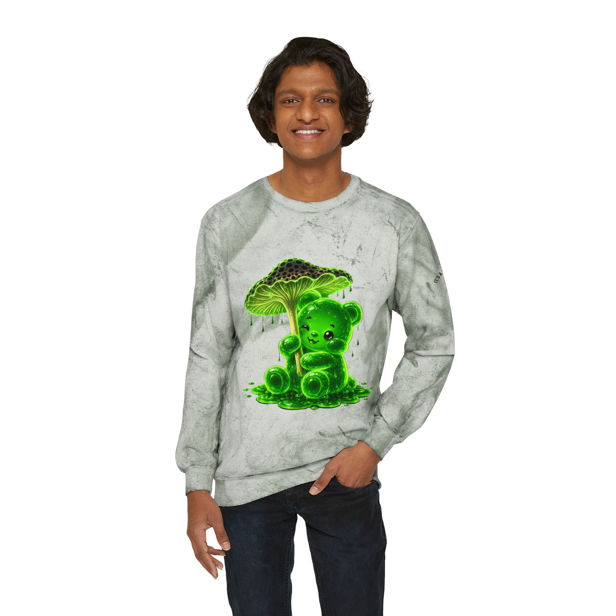 Glowing Green Mushroom, Gooey Gummy Bear-Kawaii Graphic Sweatshirt