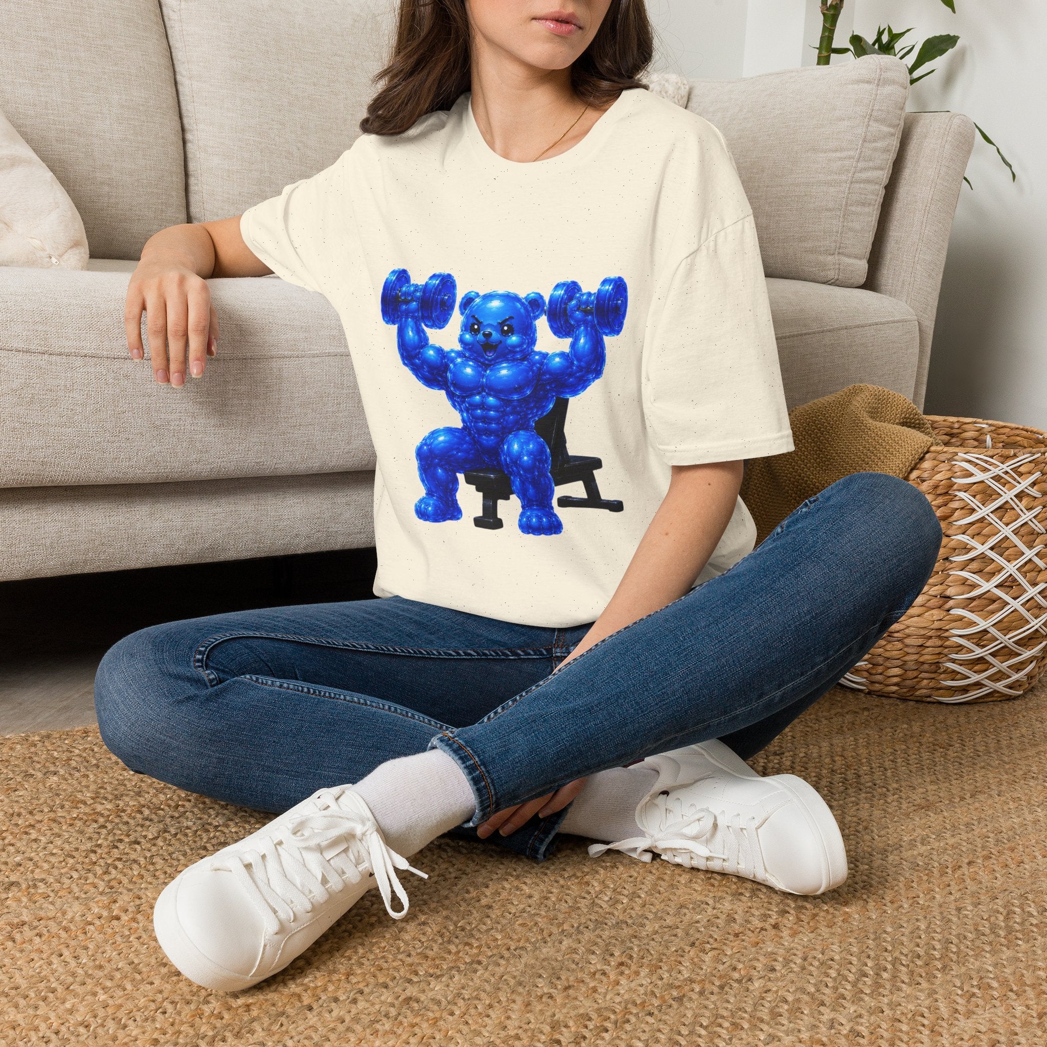 Working out with Bar Bells, Oozy Buff Bear Gummy Special Gym Addition- Adult Graphic Shirt