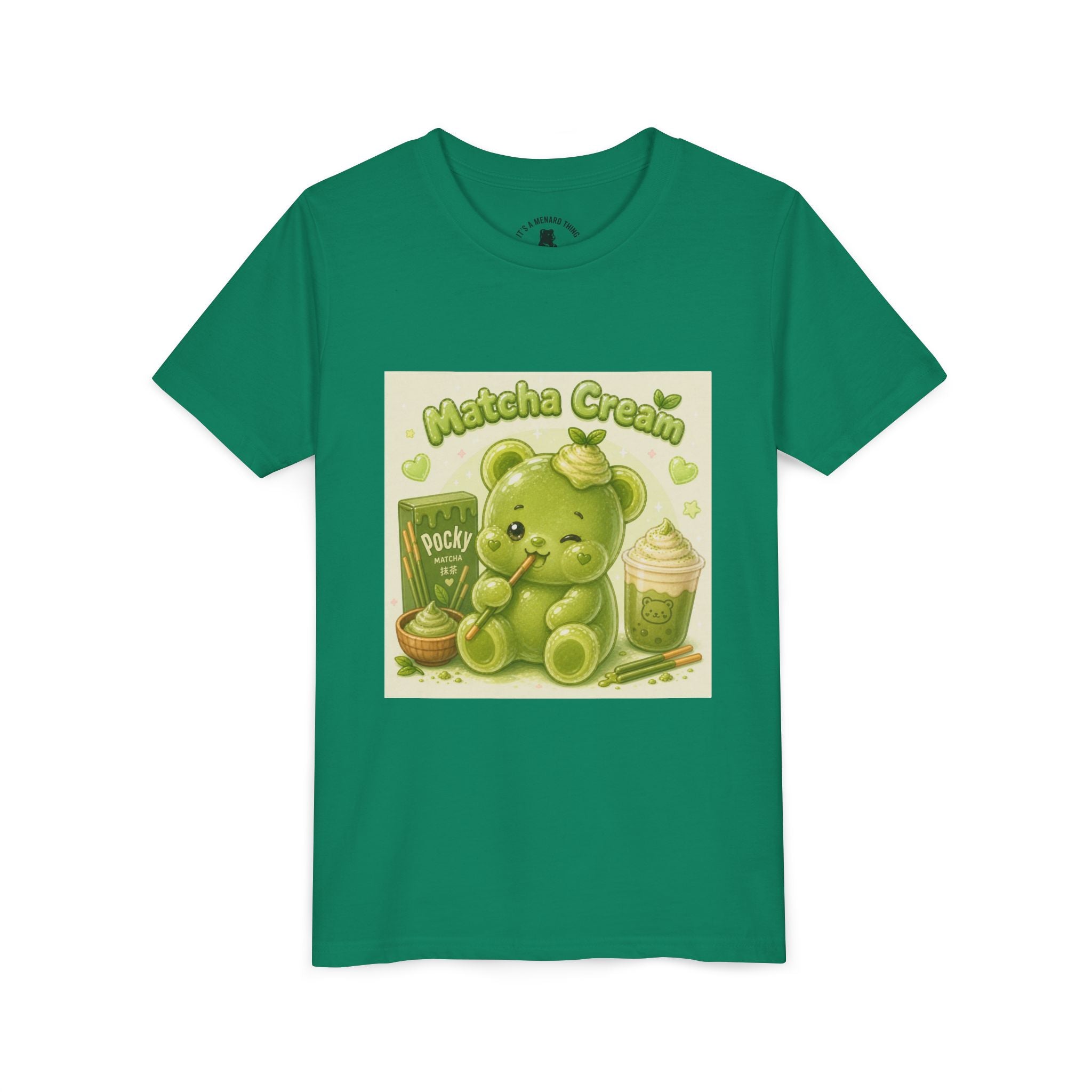 Matcha Cream Gooey Gummy Bear Youth Tee —Pocky & Dessert Graphic