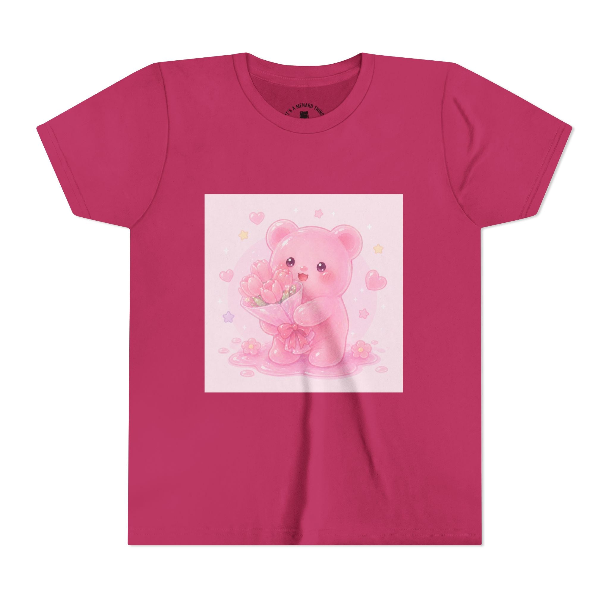 Pink Gooey Gummy Bear Youth Tee – Valentine Gummy Bouquet Kids Shirt