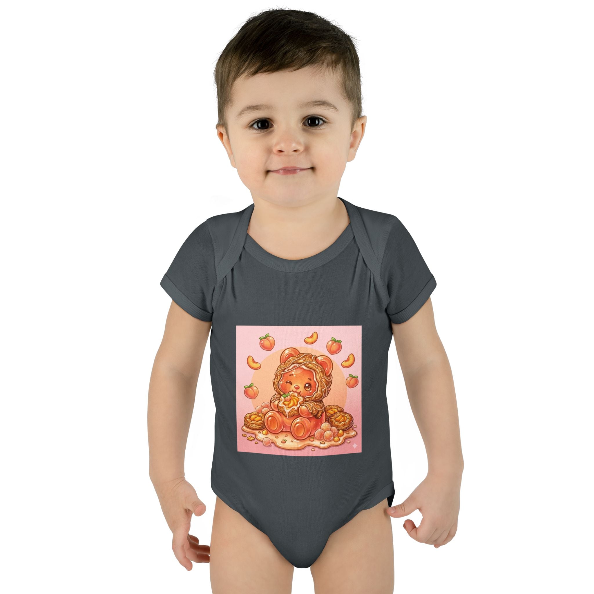 Peach Danish Gooey Gummy Bear in Puff Pasterie PJs Baby Onesie