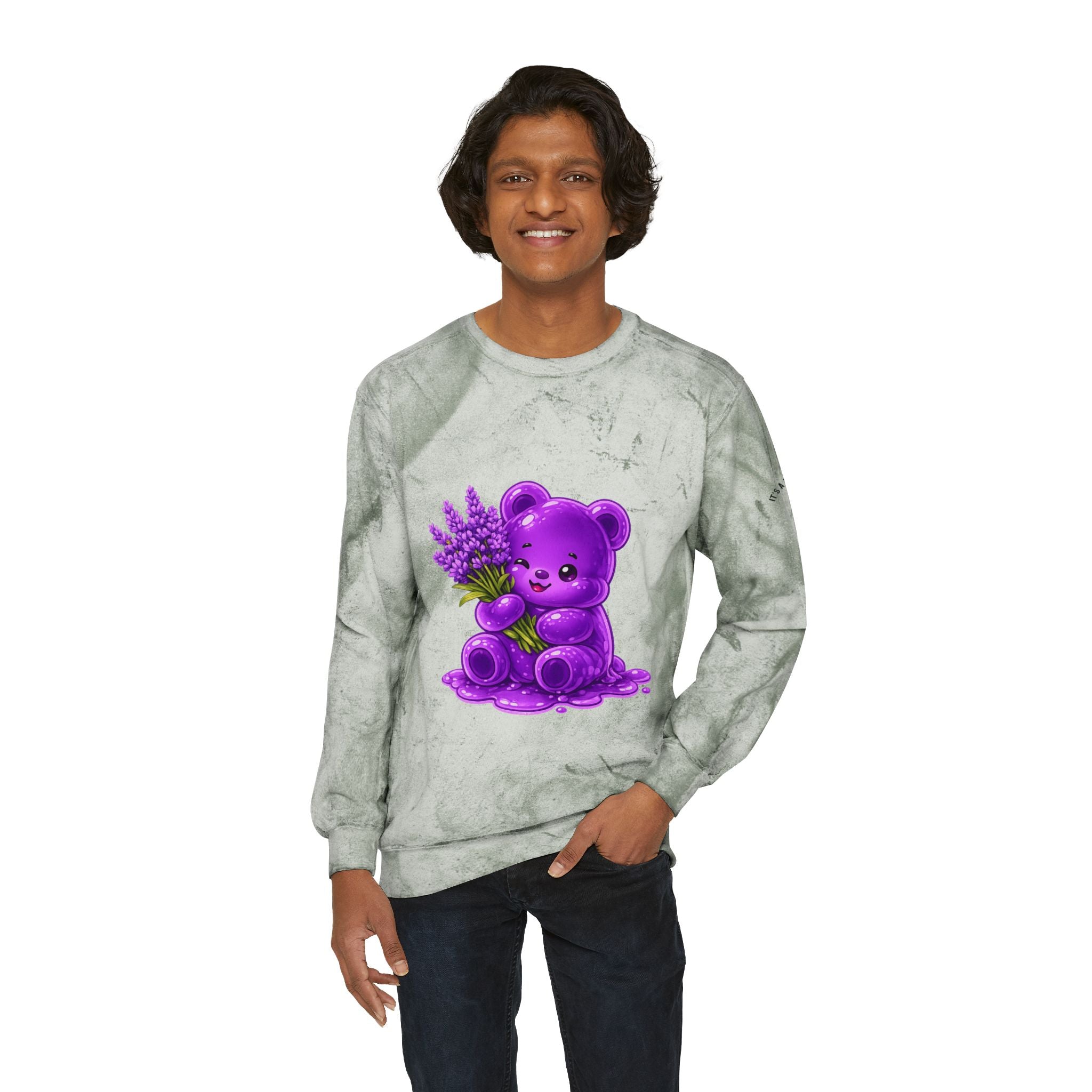 Lavender Stalk, Purple Oozy Bear Gummy Special- Graphic Tie-Dye Sweatshirt