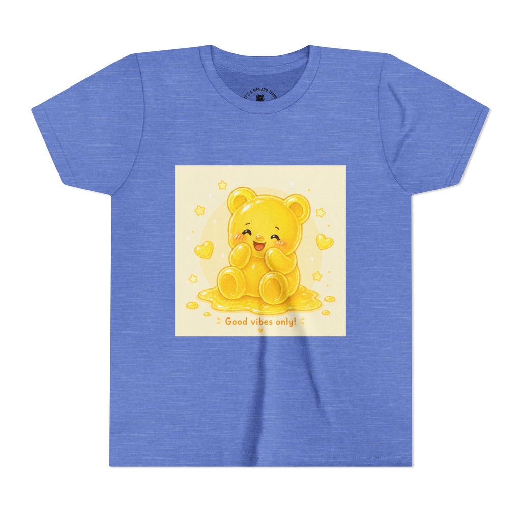 Cute Yellow Gooey Gummy Bear — "Good Vibes Only" Youth Short Sleeve Shirt