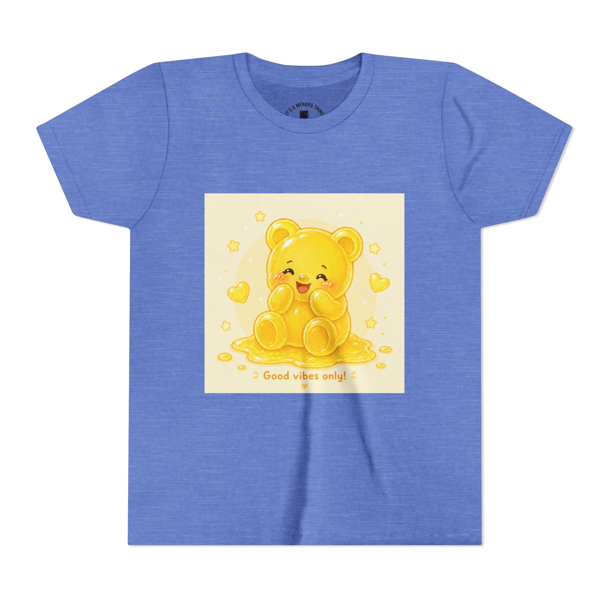 Cute Yellow Gooey Gummy Bear — "Good Vibes Only" Youth Short Sleeve Shirt