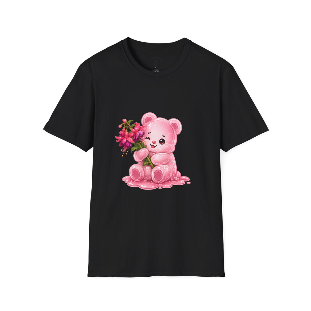 Tropical Pink Flowers, Pretty Pale Oozy Bear Friend- Graphic Shirt