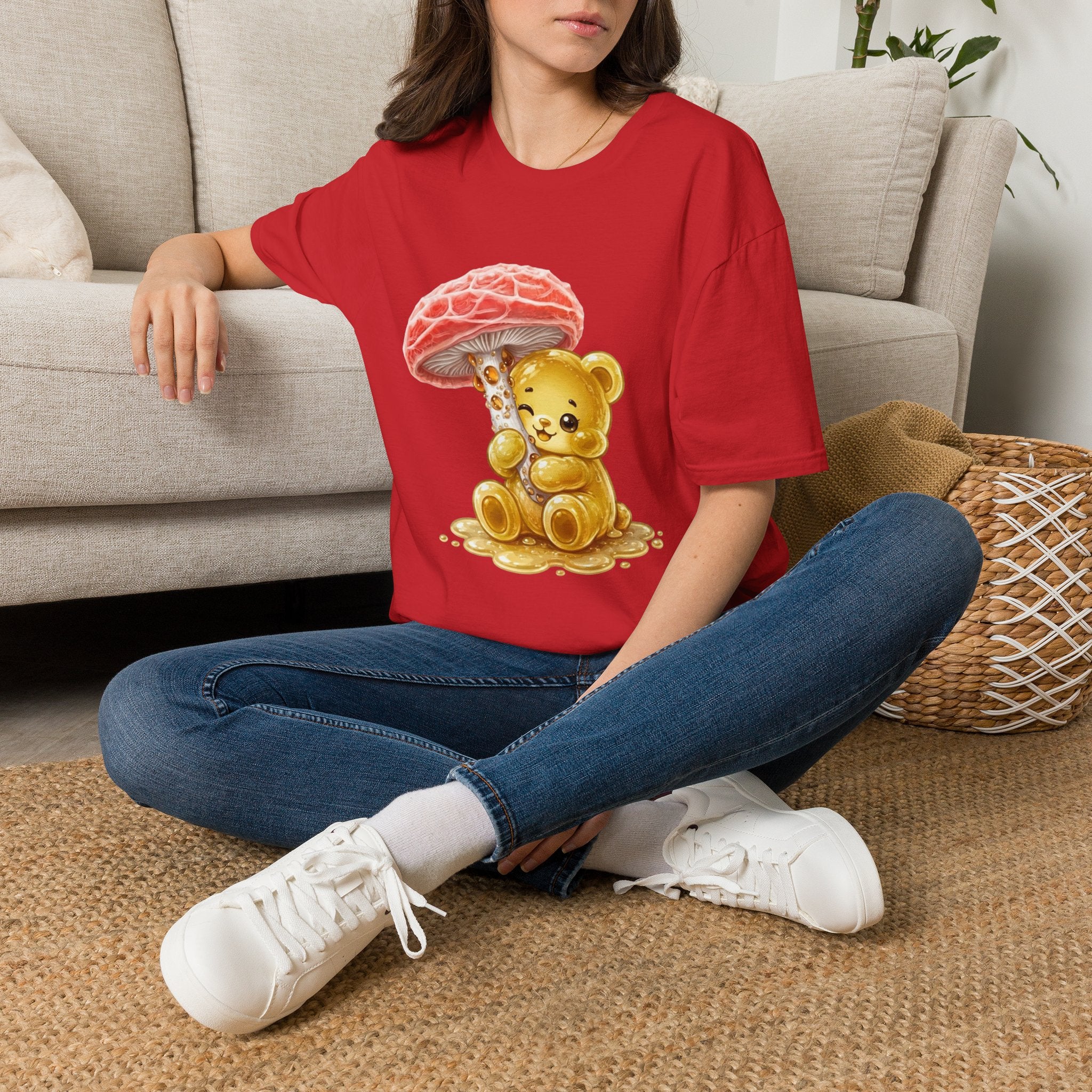 Sticky Strange Orange Mushroom, Yellow Oozy Bear Gummy- Graphic shirt