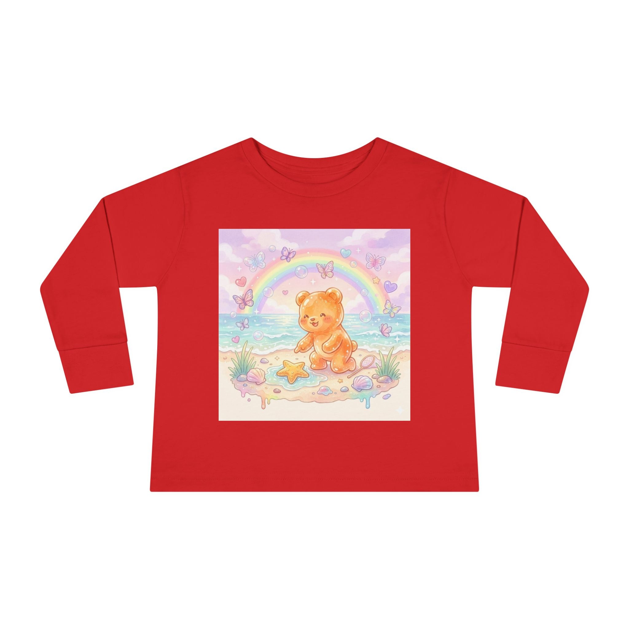 Cute Beach Day, Found Starfish Orange Oozy Bear Friend- Graphic Long Sleeve Shirt