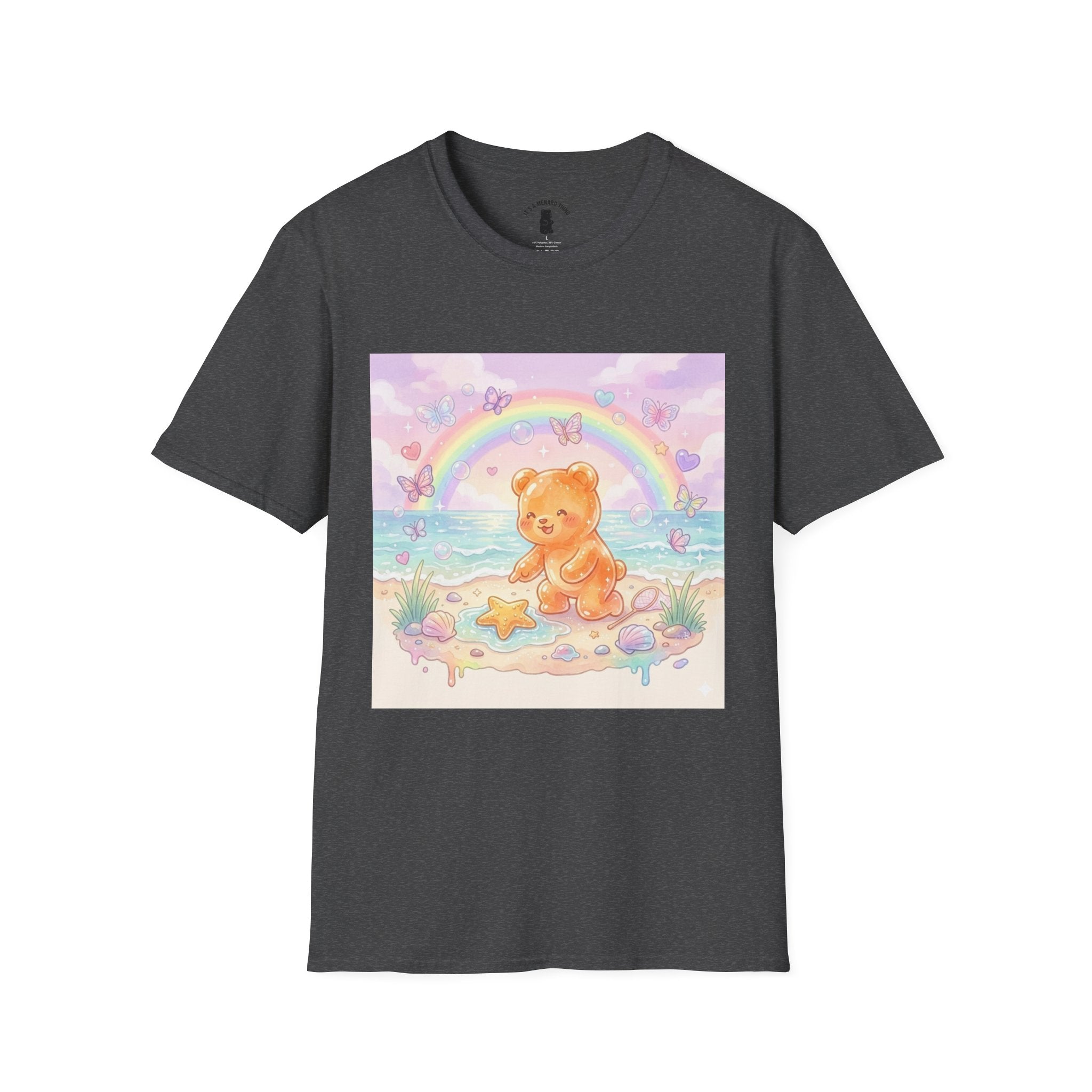 Cute Beach Teddy T-Shirt — Rainbow Seashells & Starfish Graphic Tee