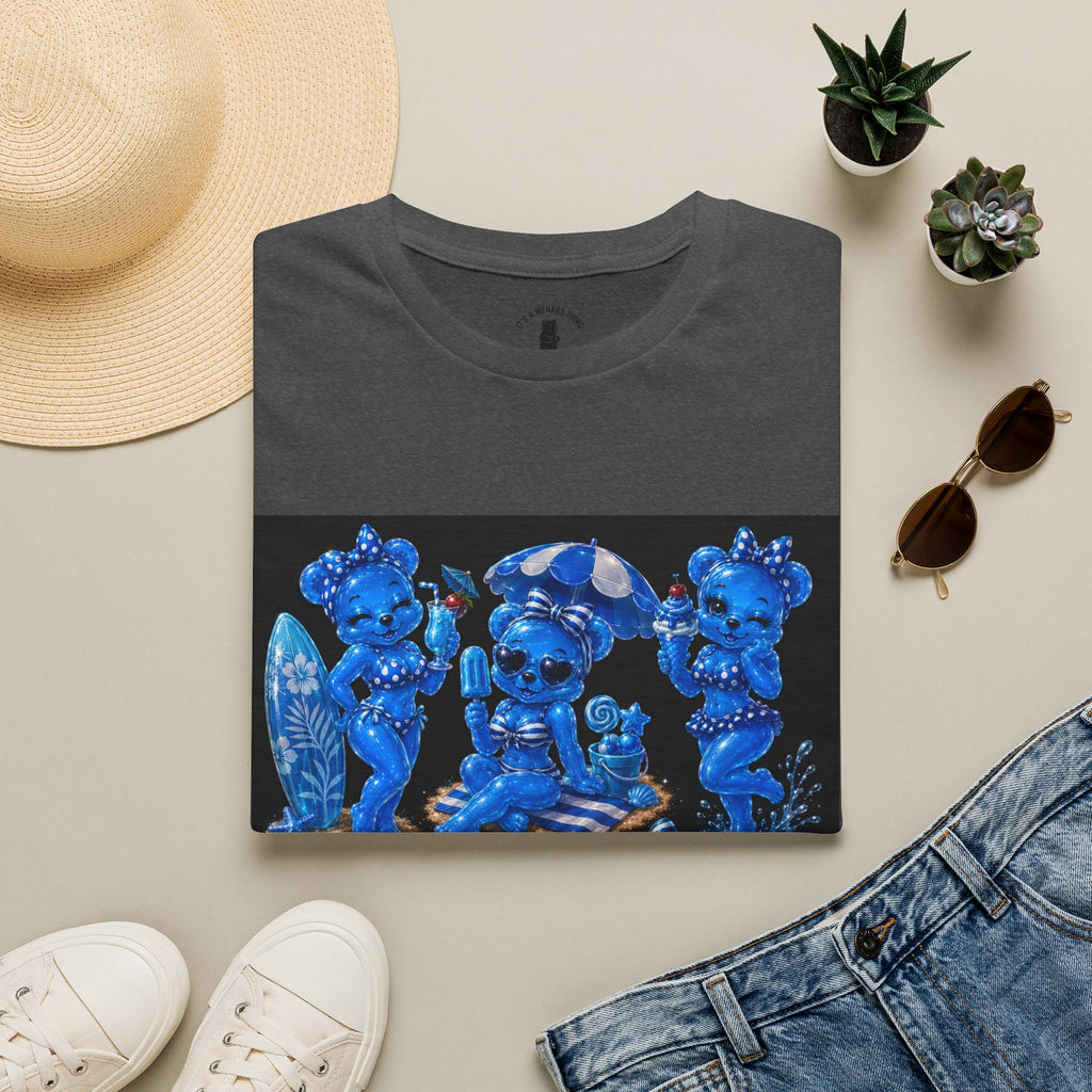 Retro Kawaii Blue Oozy Bear Pin Up Beach Babe- Adult Graphic Shirt (18+)