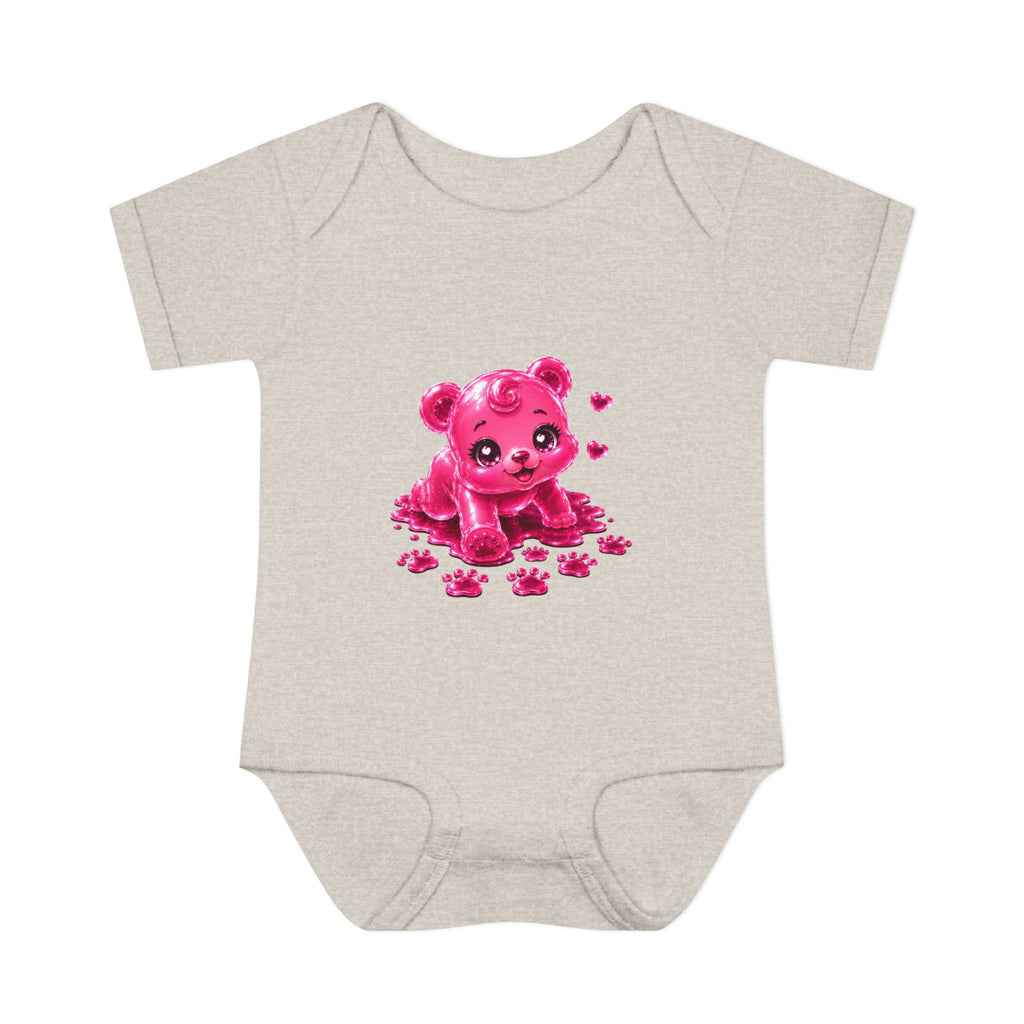 Messy Play Time, Crawling Steps Pink Oozy Baby Gummy Bear Cutie Addition- Graphic Onesie
