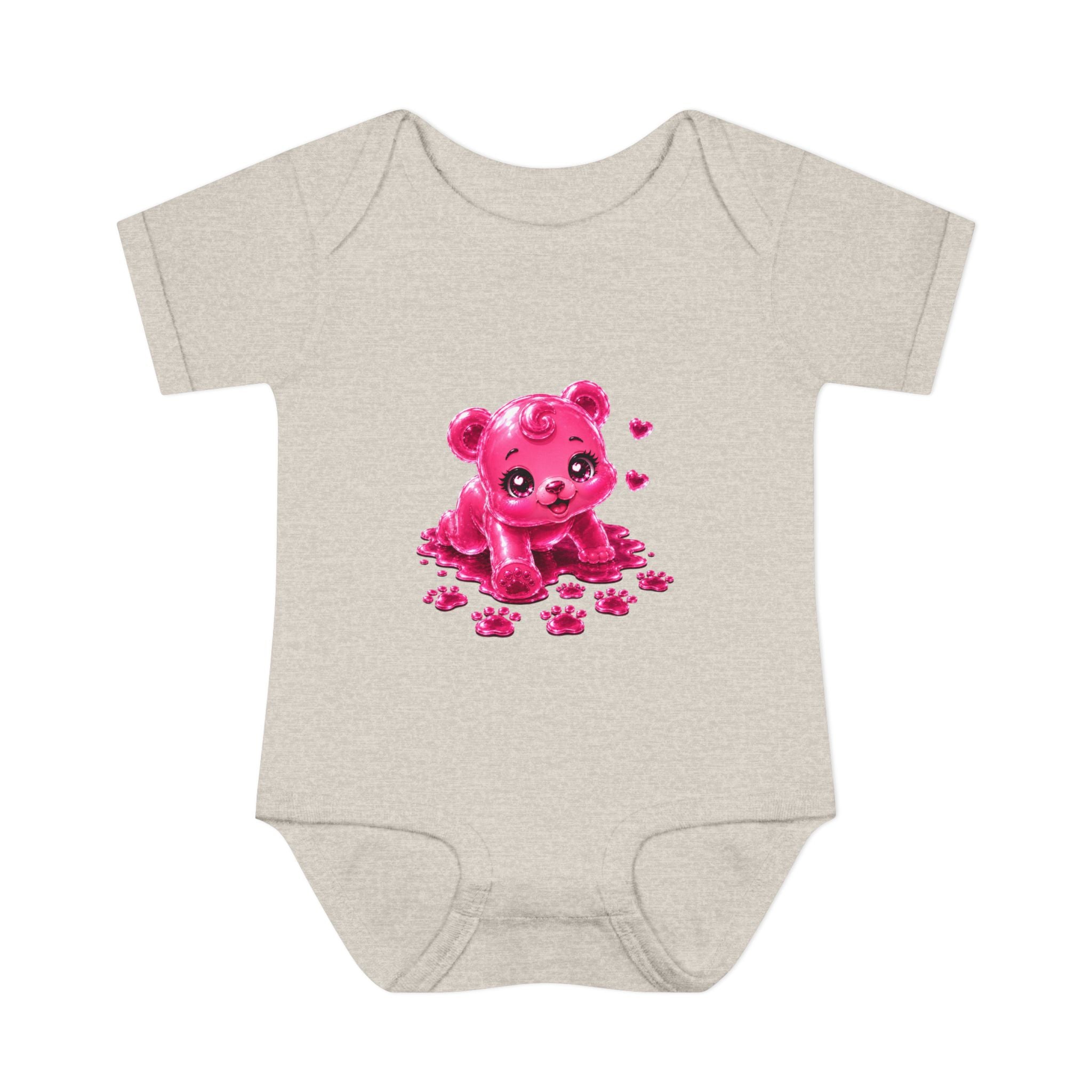Messy Play Time, Crawling Steps Pink Oozy Baby Gummy Bear Cutie Addition- Graphic Onesie