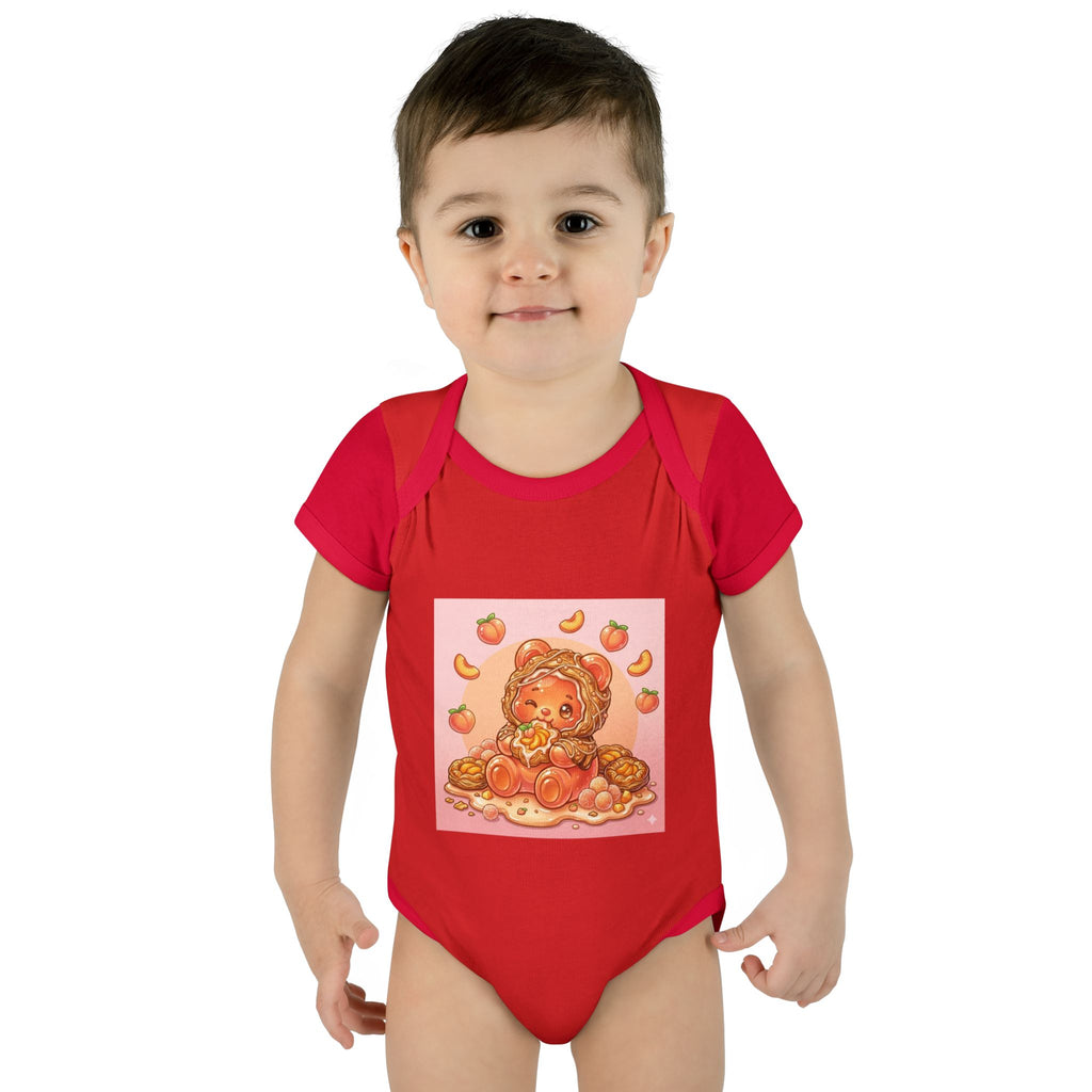 Peach Danish Gooey Gummy Bear in Puff Pasterie PJs Baby Onesie