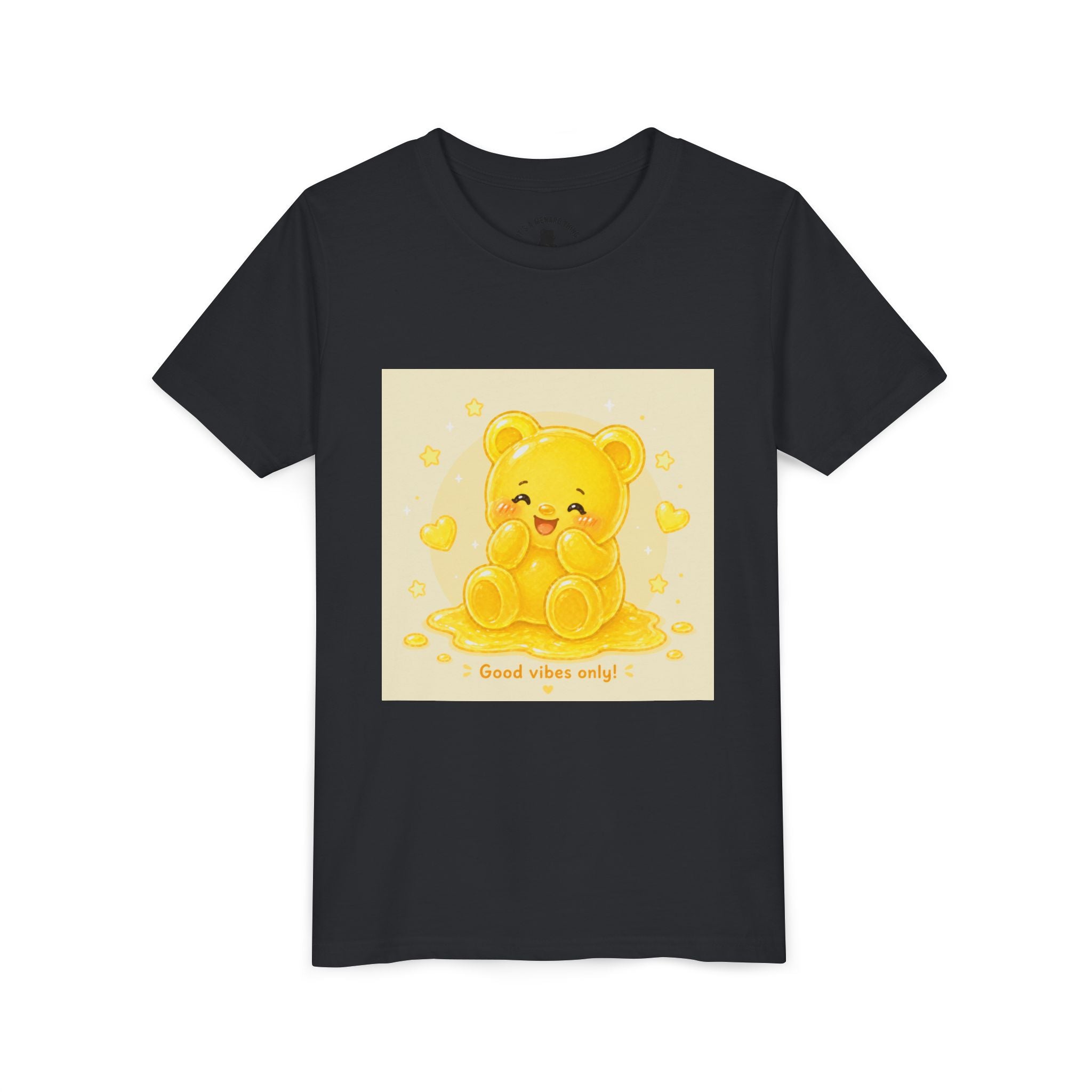 Cute Yellow Gooey Gummy Bear — "Good Vibes Only" Youth Short Sleeve Shirt
