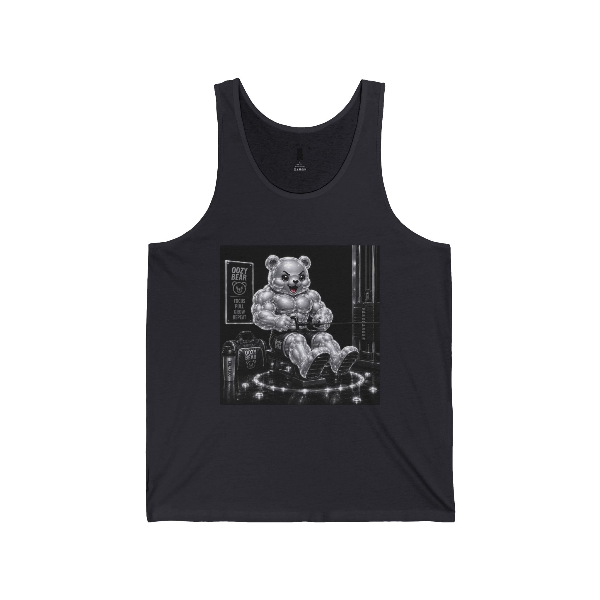 Bench Workout, Silver Oozy Buff Bear Gummy Gym Addition- Adult Graphic Shirt